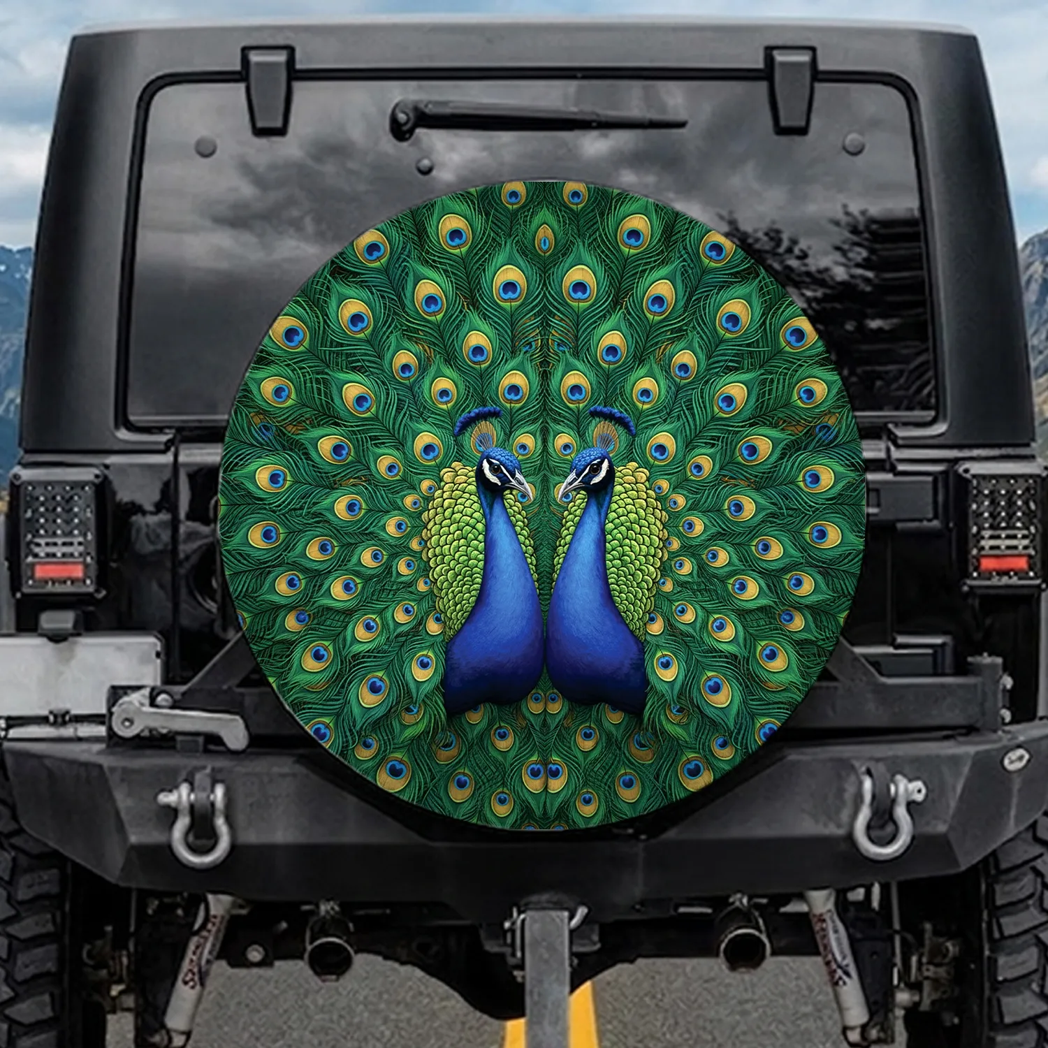 Mirrored Peacocks Iridescent Feather Ocelli - Wildlife Lover Gift Spare Tire Cover - 1