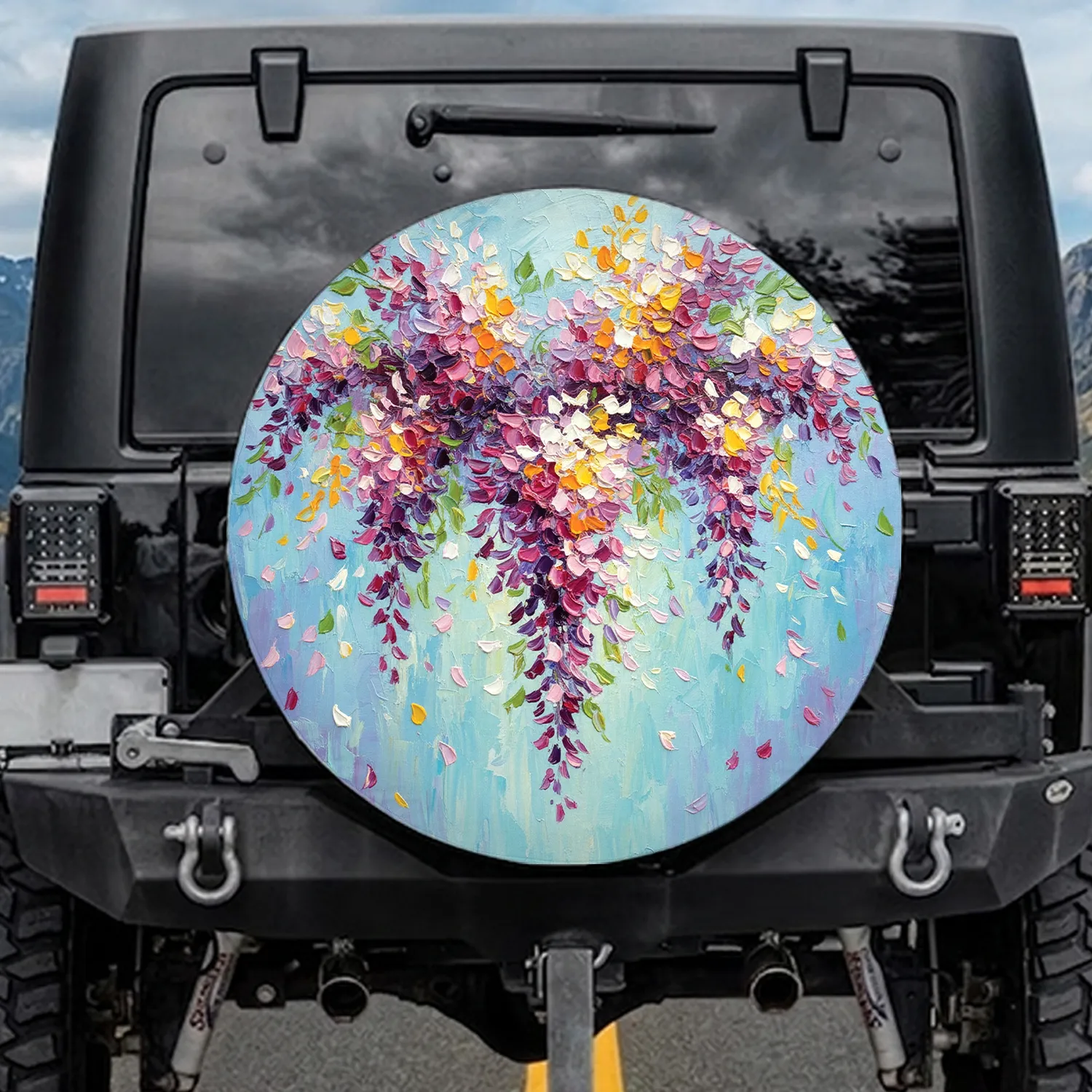 Wisteria Weeping Blossoms Cascading Floral Sky Blue Aqua - Home Decor Gift Spare Tire Cover - 1