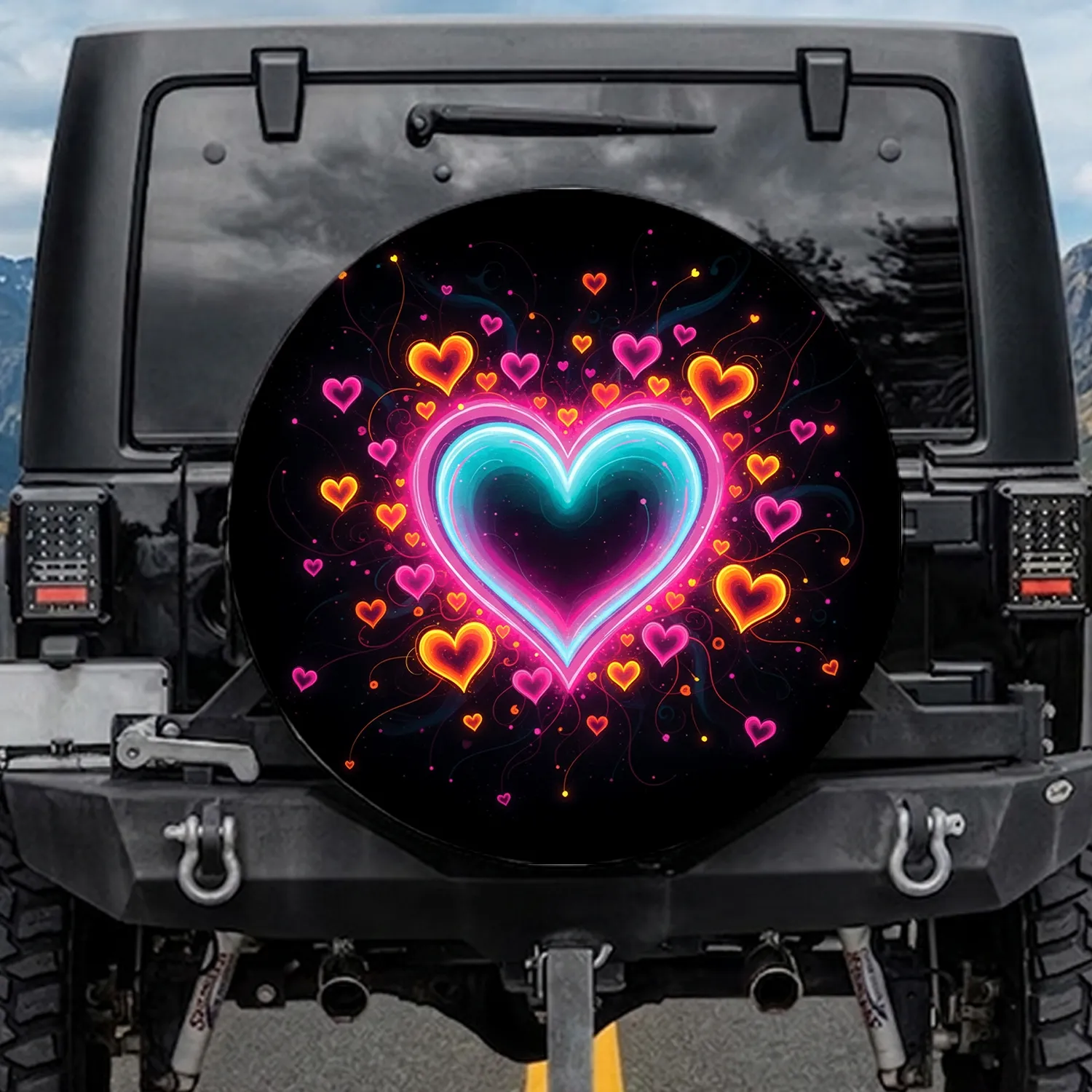 Heart Symbol Group Sketch - Love & Affection Gift for Couples Spare Tire Cover - 1
