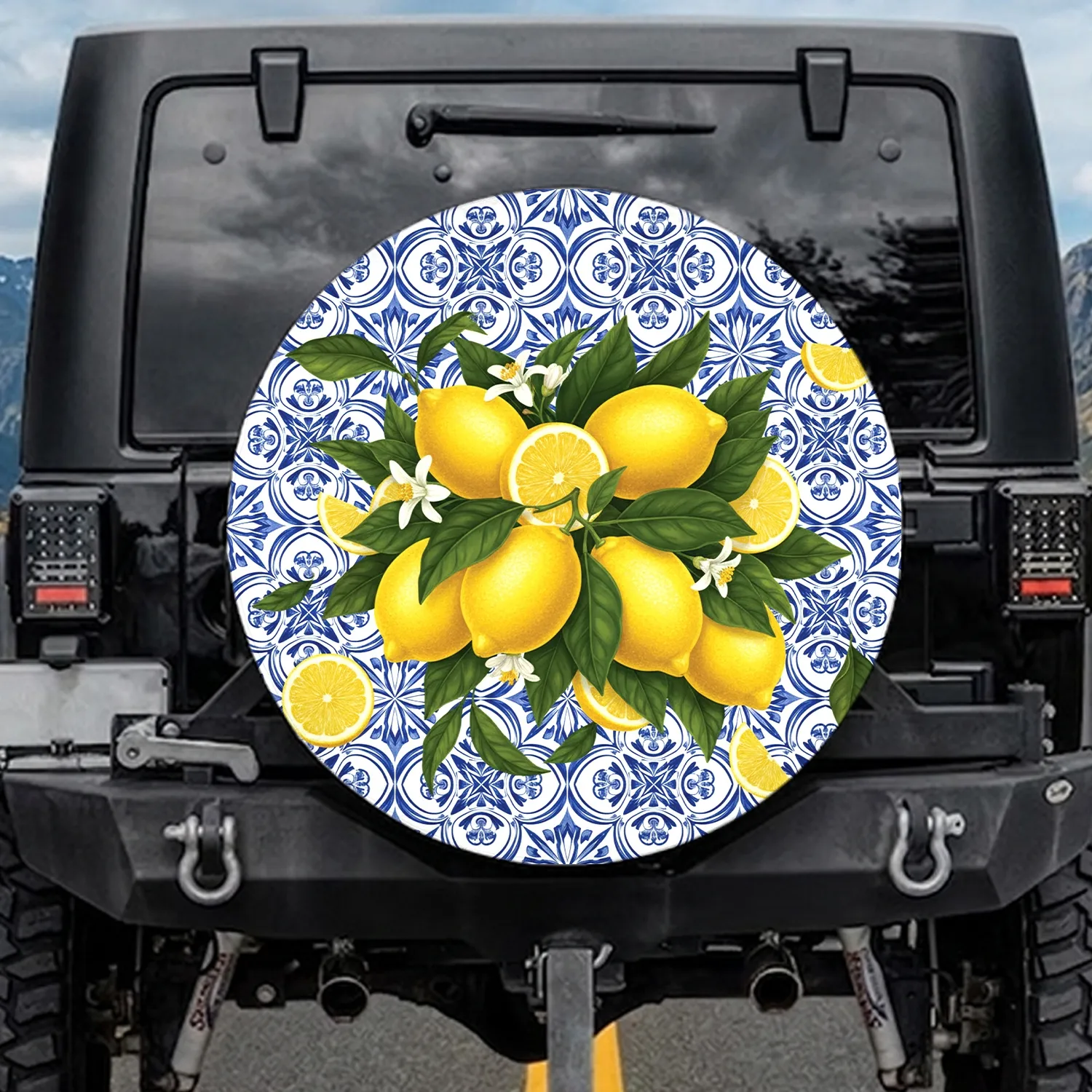 Lemons Portuguese Azulejo Tile Mediterranean Outdoor Decor Citrus Lover Gift Spare Tire Cover - 1
