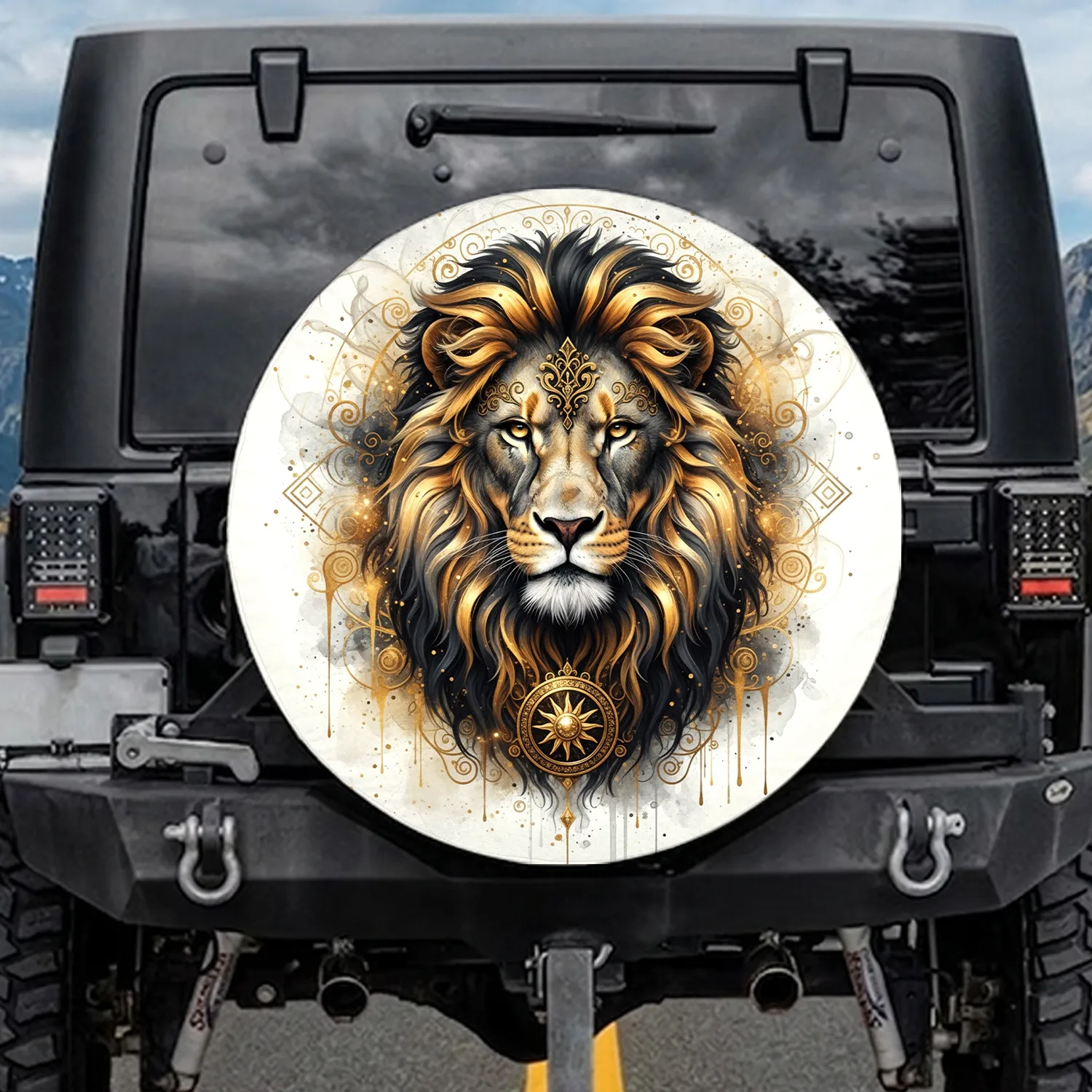 Regal Lion Head Gold Medallion - Home Decor Gift Spare Tire Cover - 1