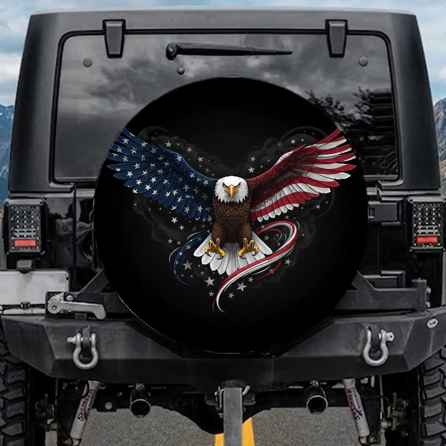 Bald Eagle American Flag Wings - Patriotic American Gift for Veterans Spare Tire Cover - 1