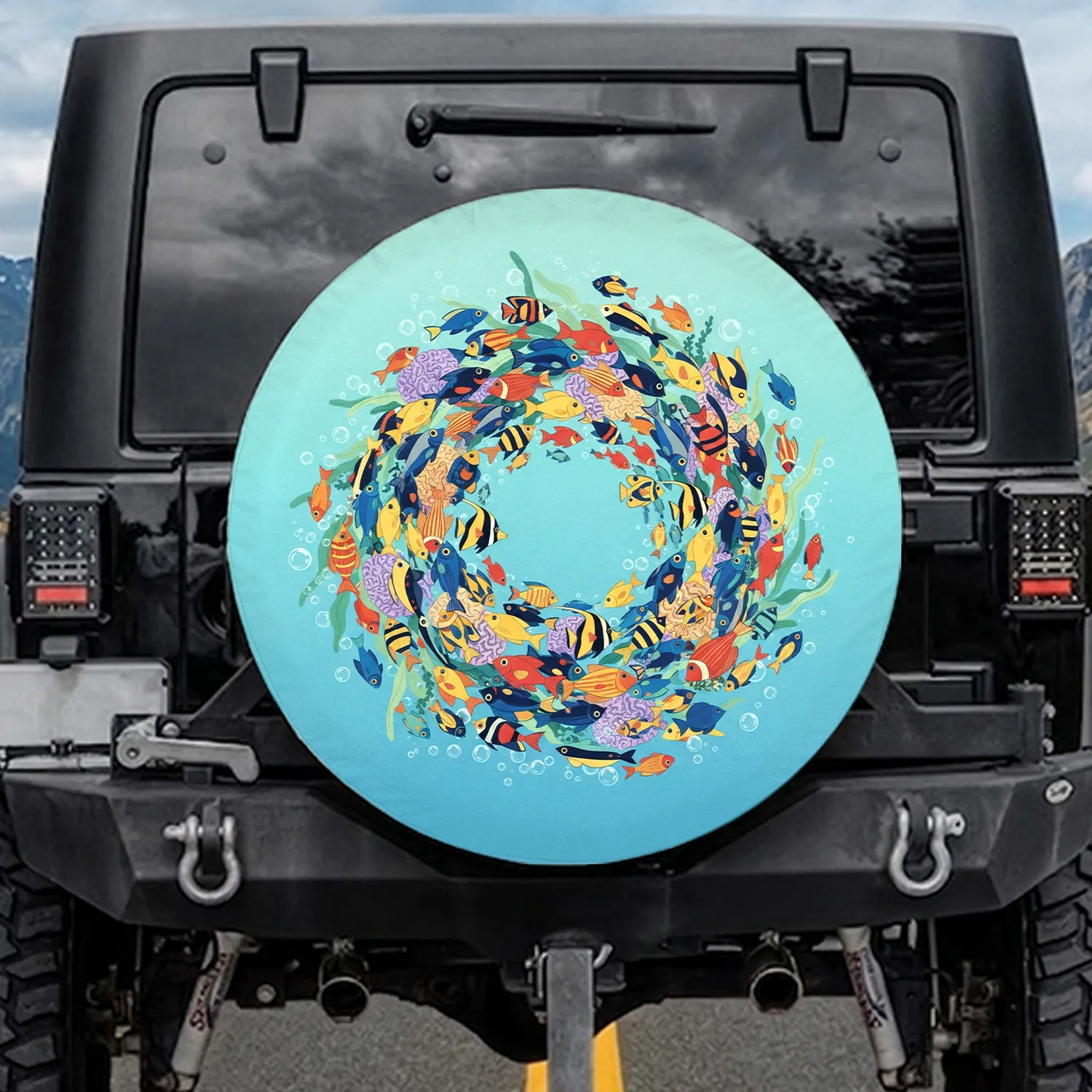 Diverse Tropical Fish School Underwater Scene - Ocean Life Lover Gift Spare Tire Cover - 1