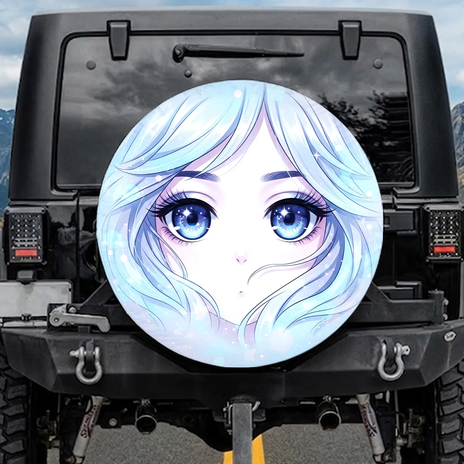 Blue Anime Eyes Stardust Aura - Vehicle Decor Gift Spare Tire Cover - 1