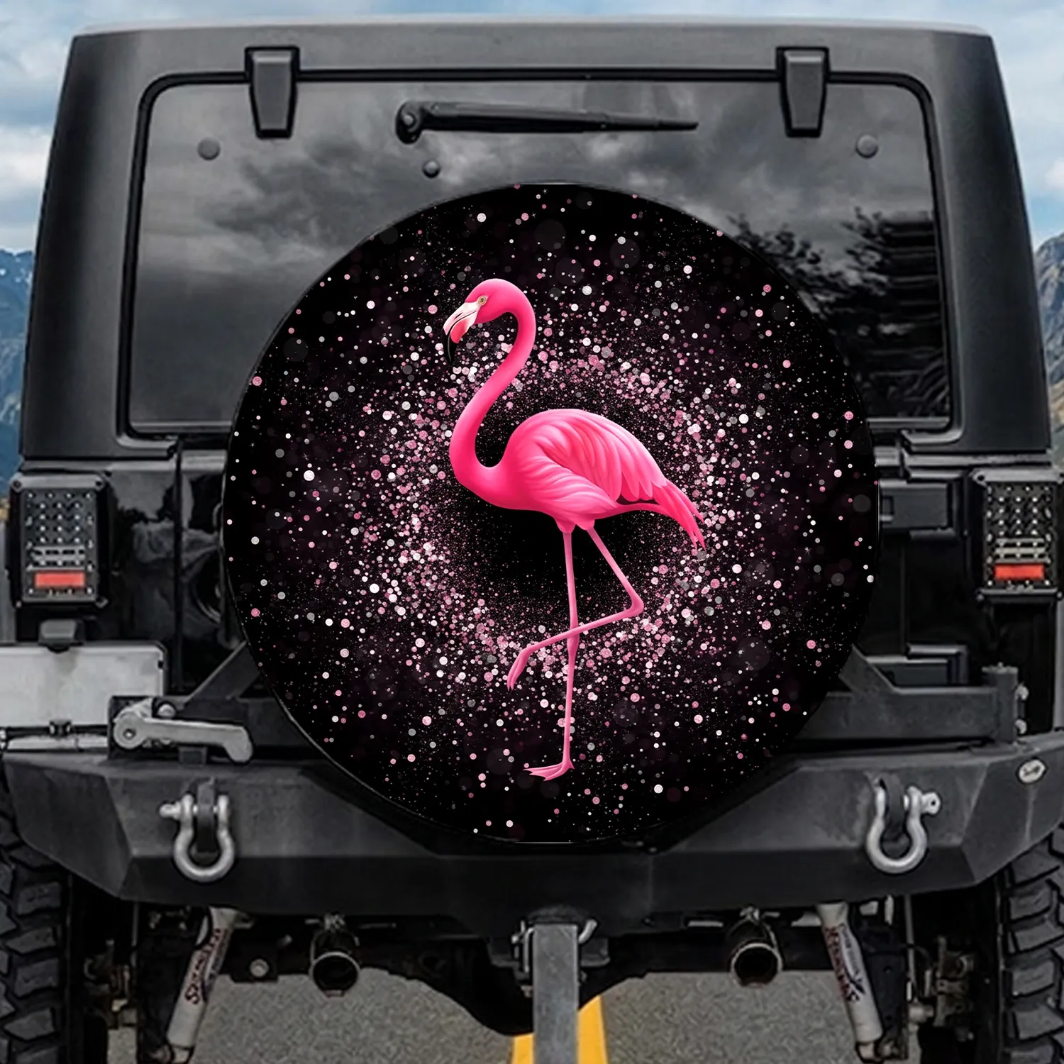 Majestic Bright Pink Flamingo Glitter Sparkle - Everyday Glamour Gift for Wildlife Lover Spare Tire Cover - 1