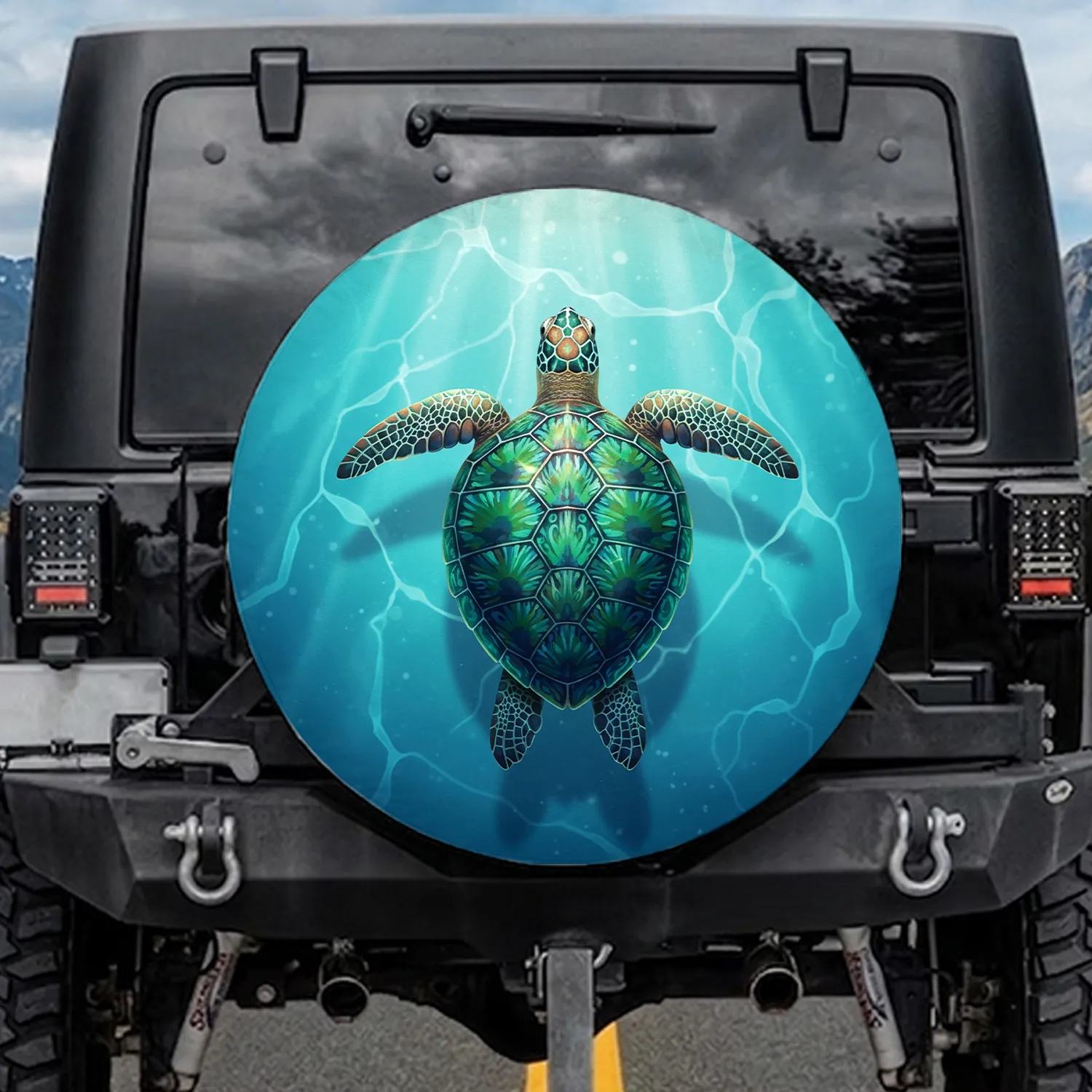 Majestic Sea Turtle Luminous Aquamarine Water - Marine Life Decor Gift Spare Tire Cover - 1