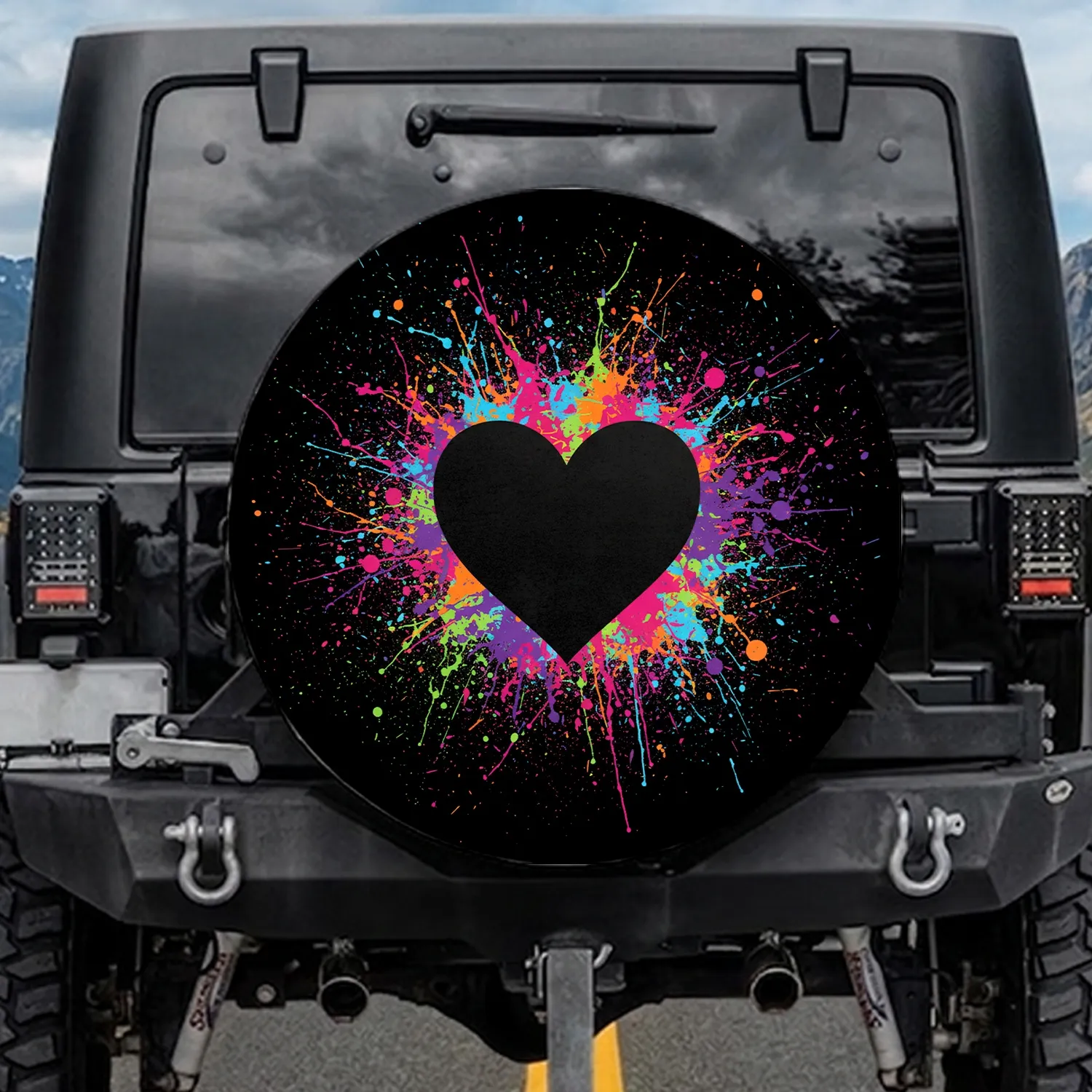 Heart Silhouette Paint Splatters Drips - Travel Essentials Spare Tire Cover - 1