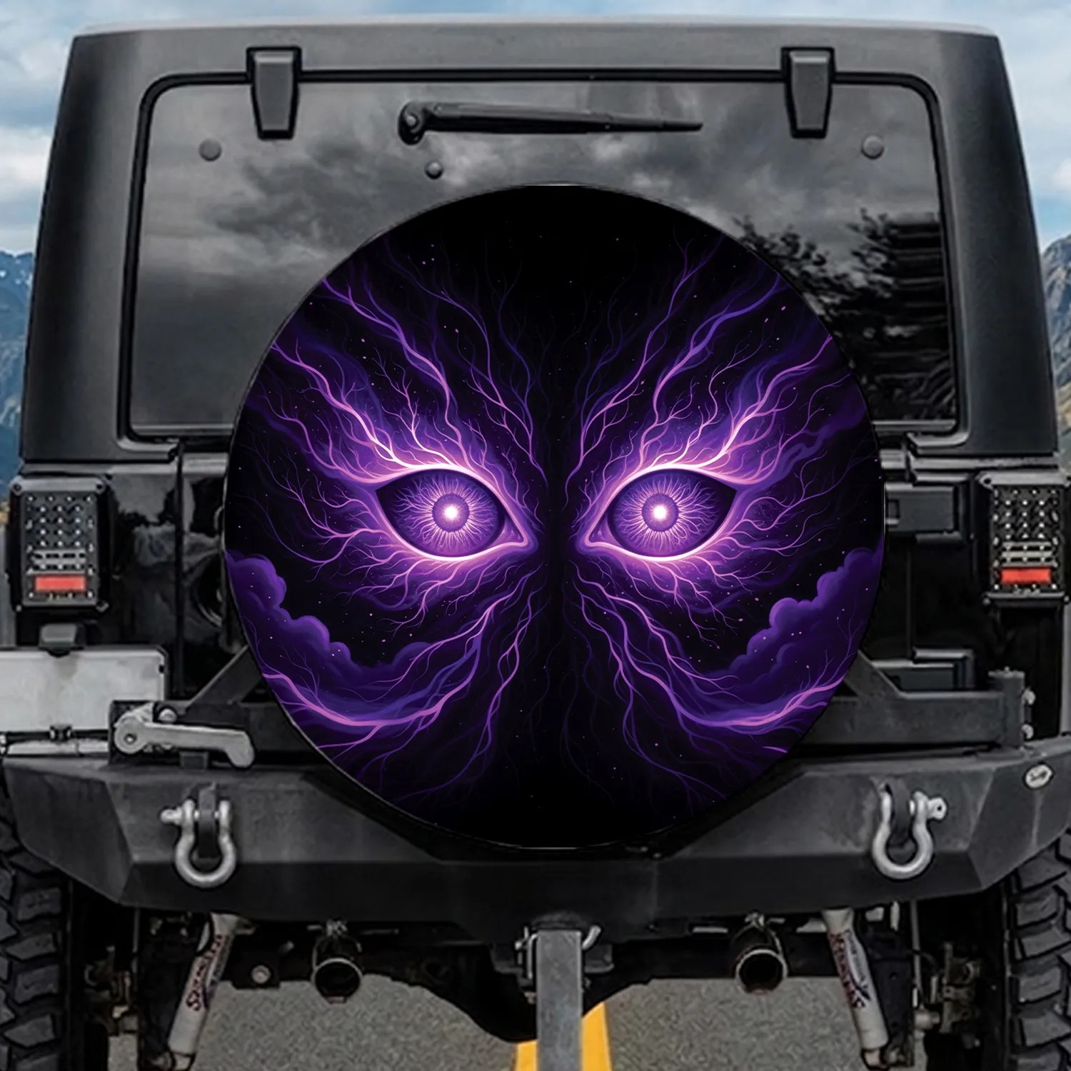 Ethereal Purple Eyes Glowing Tendrils - Mystic Lover Gift for Fantasy Enthusiast Spare Tire Cover - 1