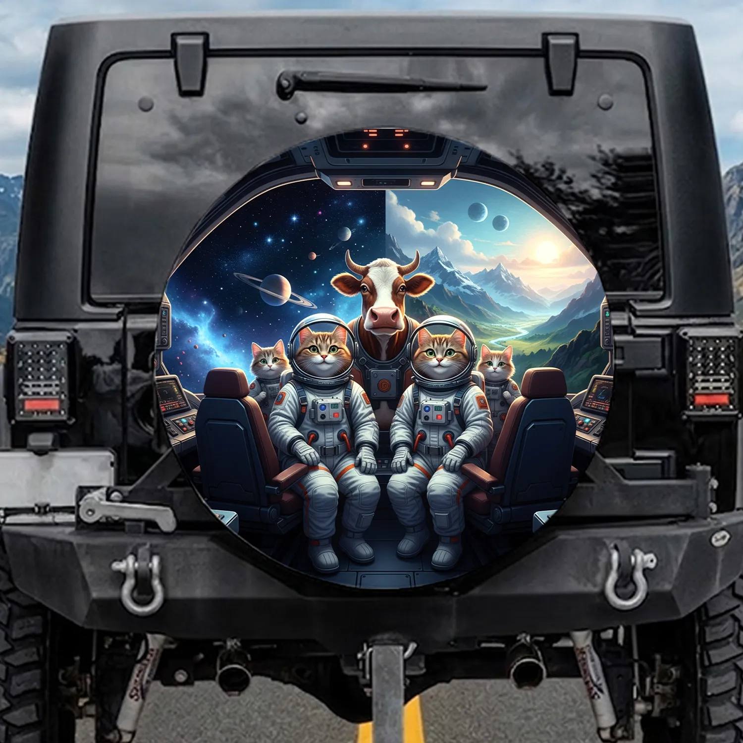 Joyful Astronaut Animal Crew Spaceship Alien Vista - Space Explorer Gift for Animal Lovers Spare Tire Cover - 1