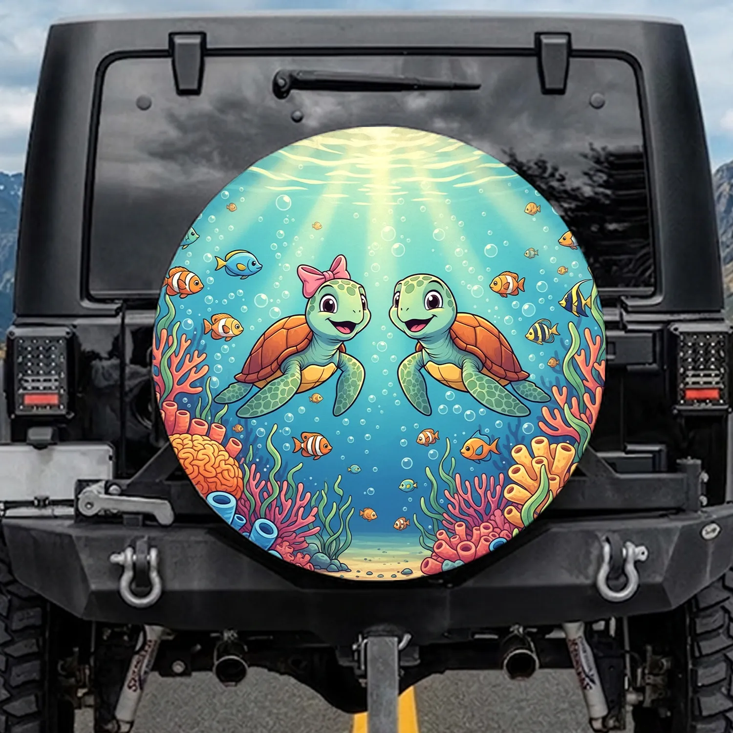 Cartoon Sea Turtles Coral Reef Fish Ocean Life Lover Gift for Girls Spare Tire Cover - 1
