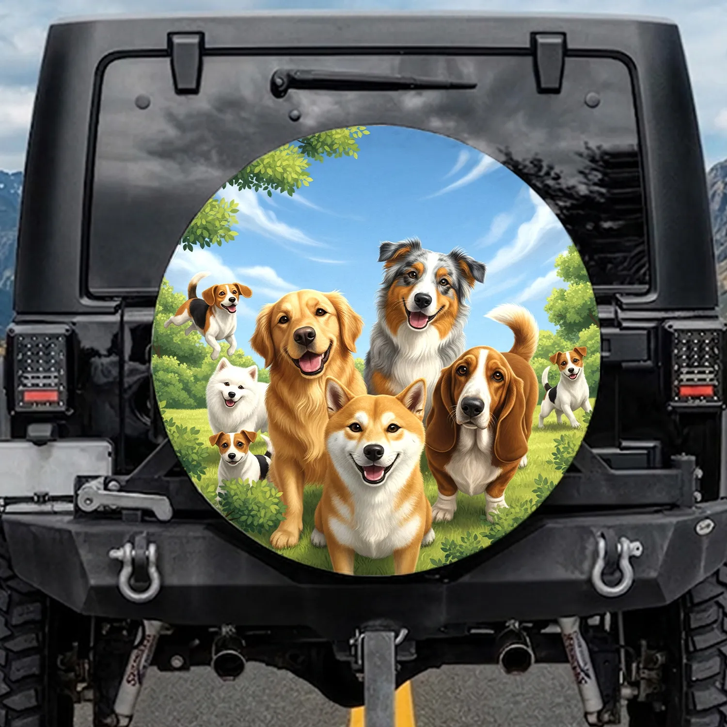 Diverse Dog Breeds Golden Retriever Australian Shepherd - Pet Lover Gift Spare Tire Cover - 1