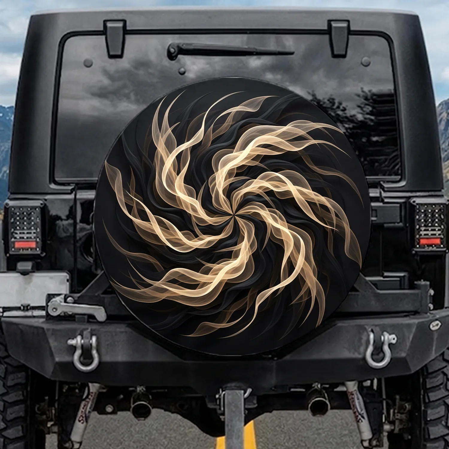 Glowing Organic Light Ribbons Dark Undulating Forms - Luxury Home Decor Gift Spare Tire Cover - 1