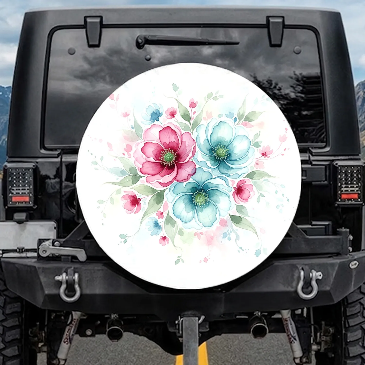 Ethereal Rose Sky Blue Floral Blossoms Greenery - Nature Lover Home Decor Gift Spare Tire Cover - 1