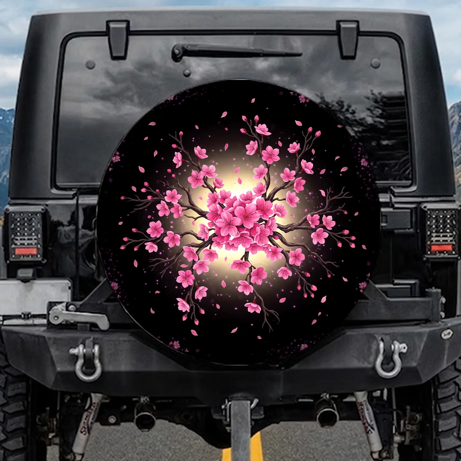 Pink Cherry Blossom Branches Ethereal Sparkle - Home Decor Gift Spare Tire Cover - 1