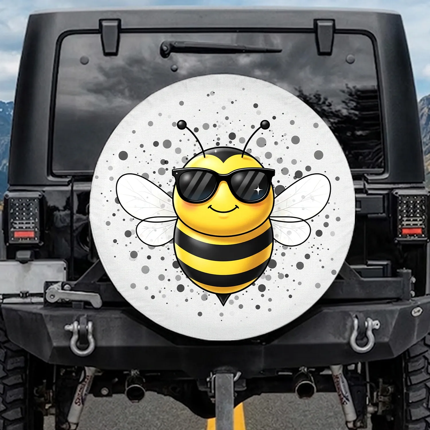 Cartoon Bee Sunglasses - Wildlife Lover Gift Spare Tire Cover - 1