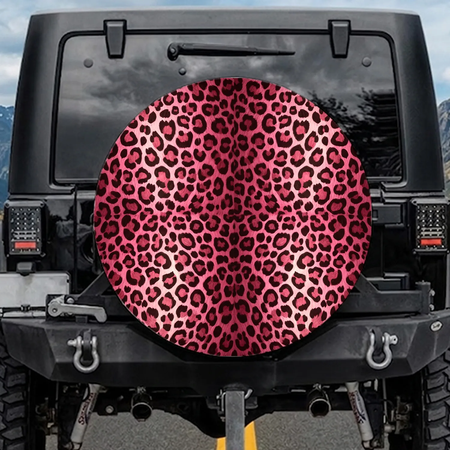 Hot Pink Dark Brown Leopard Fur Animal Print - Car Decor Gift Spare Tire Cover - 1