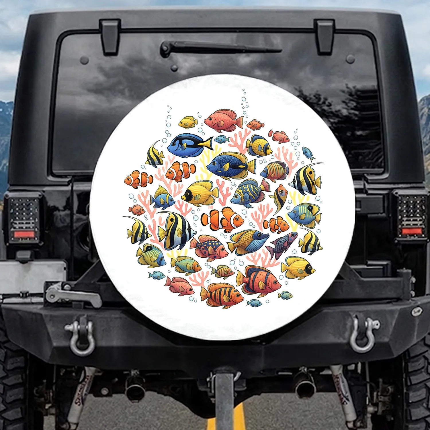 Richly Colored Tropical Reef Fish School Underwater Scene - Ocean Lover Gift Spare Tire Cover - 1