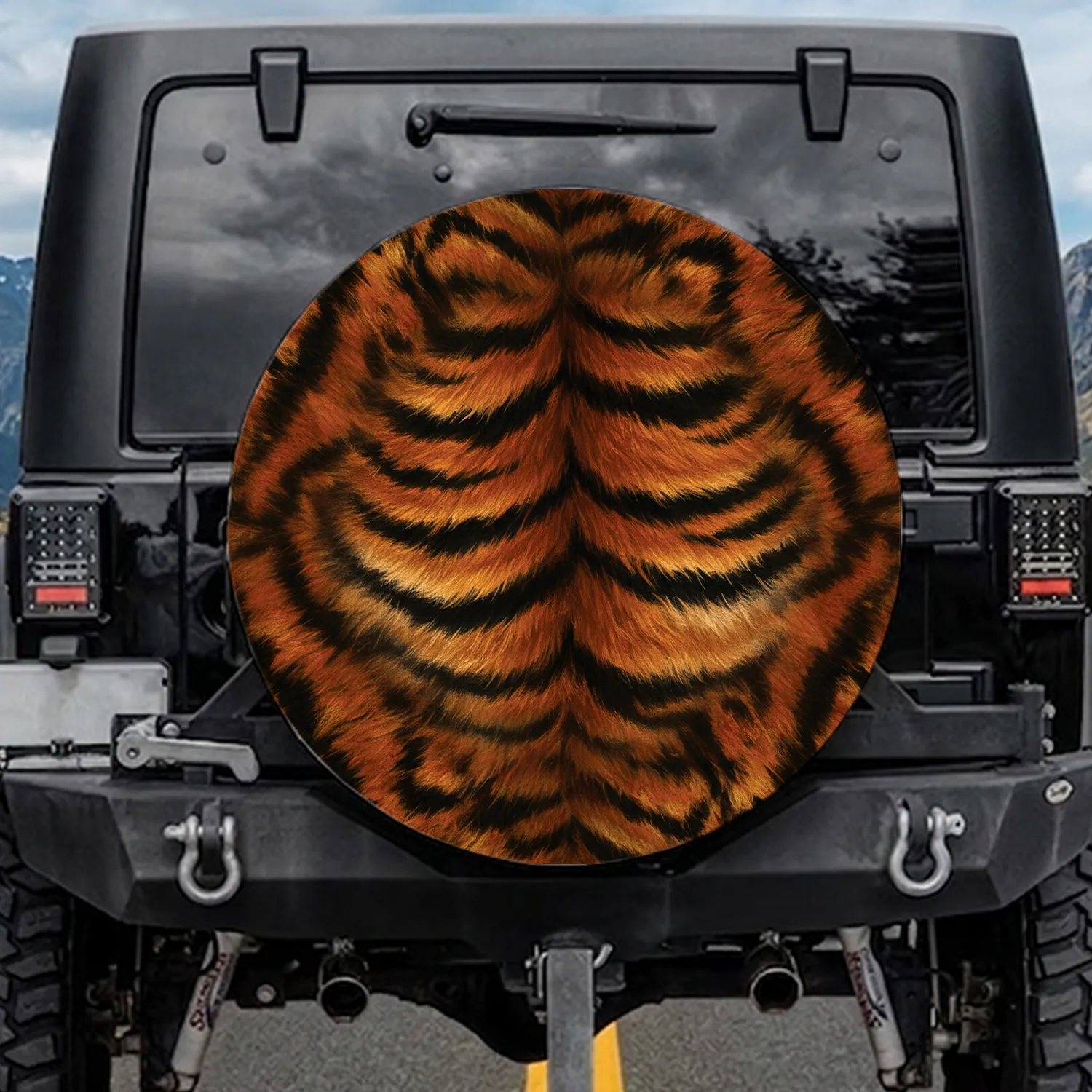 Warm Amber Deep Orange Golden-Brown Jet Black Tiger Fur - Wildlife Lover Gift Spare Tire Cover - 1