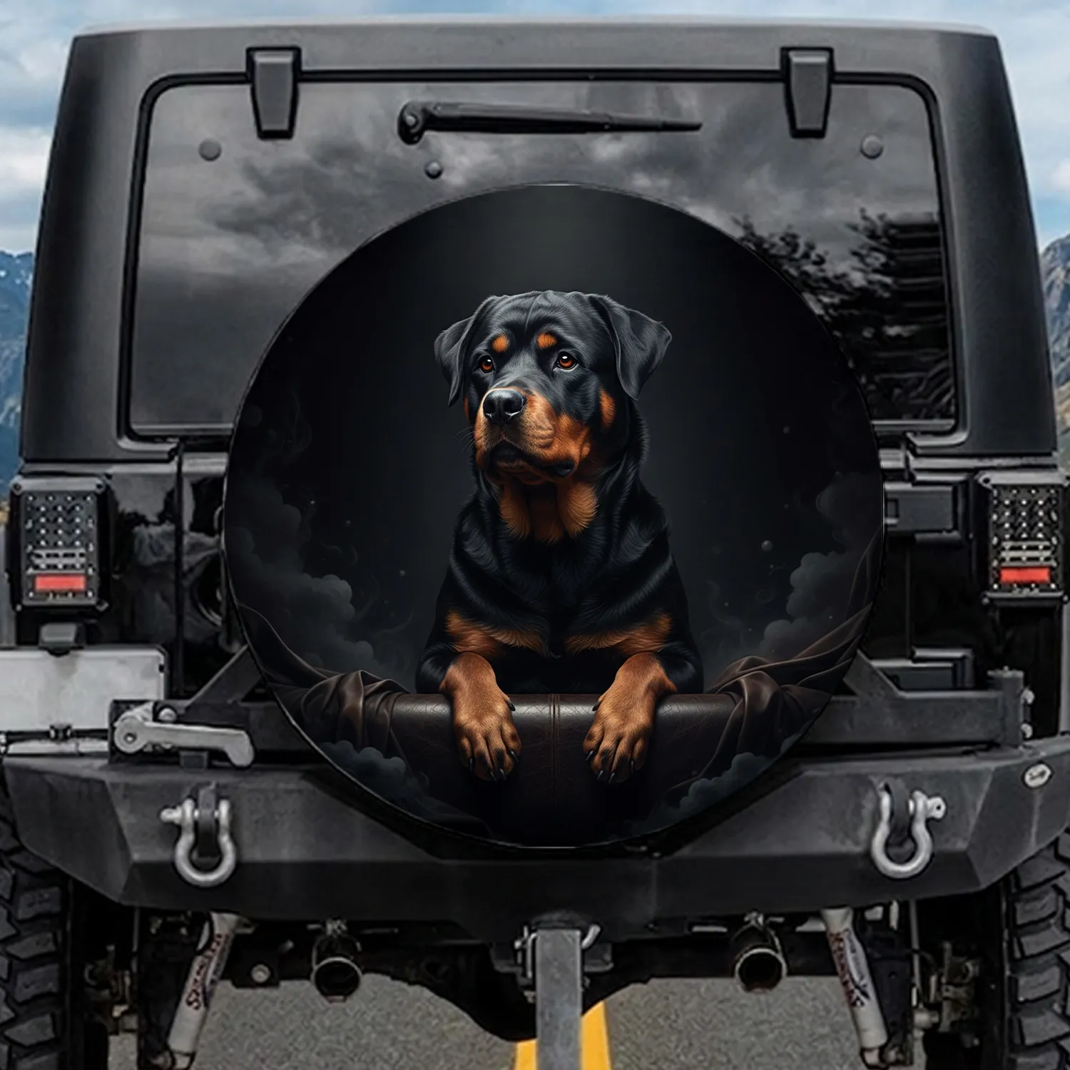 Lifelike Rottweiler Dog Black Tan Markings Alert Gaze - Pet Owner Gift for Dog Lovers Spare Tire Cover - 1