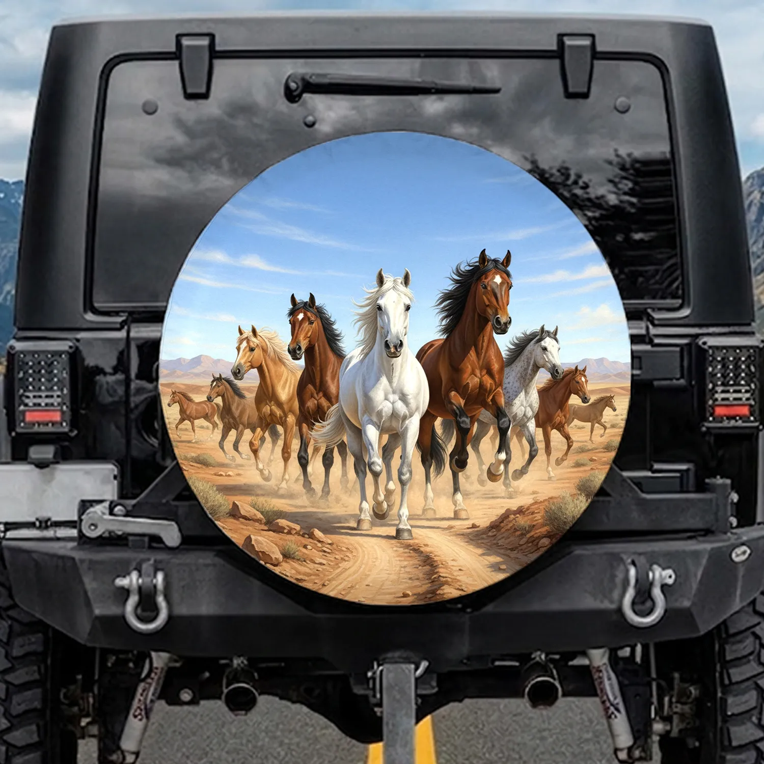 Six Diverse Horses Desert Landscape Wildlife Lover Gift for Horse Lovers Spare Tire Cover - 1