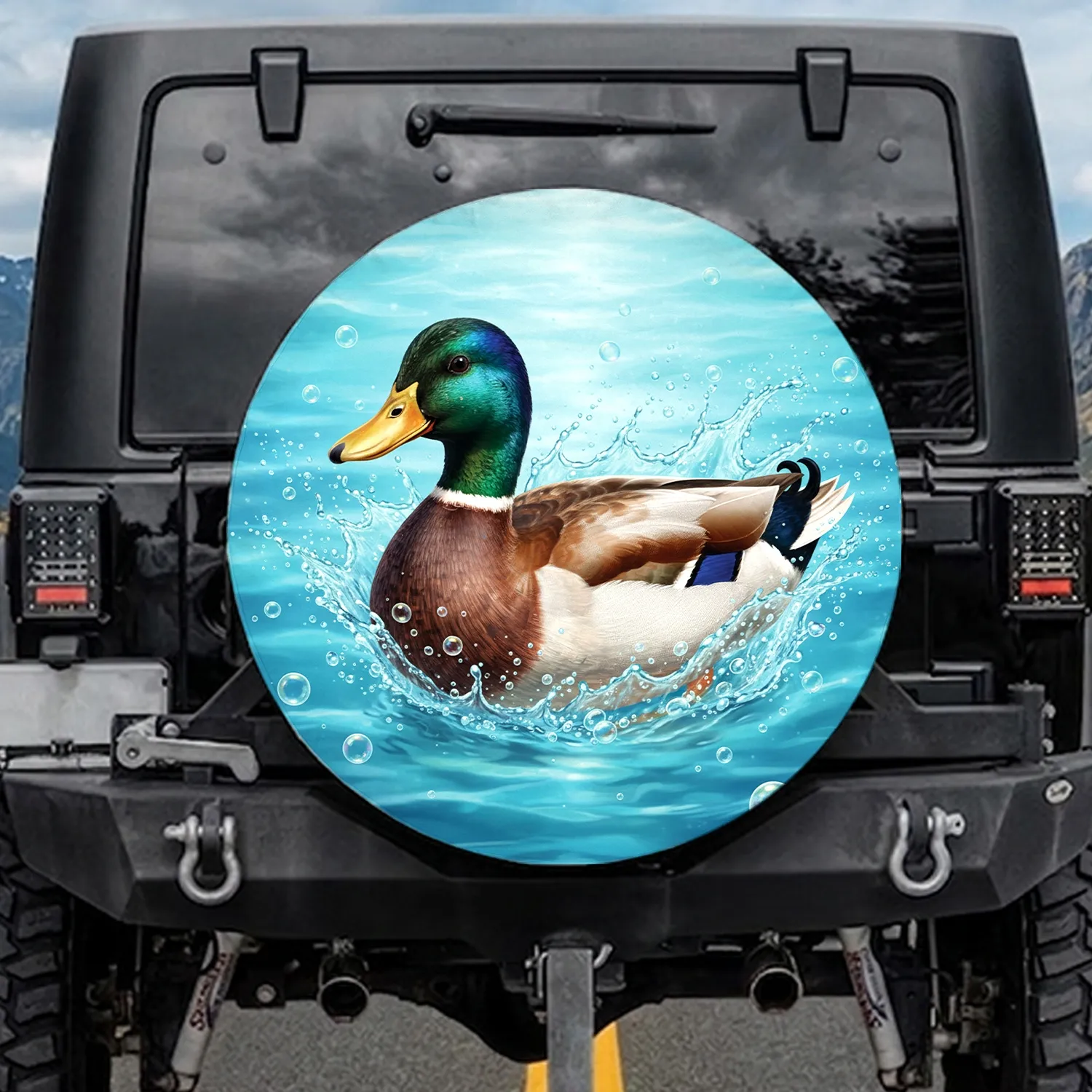 Mallard Duck Active Swimming Clear Water Frothy Splashes - Wildlife Lover Gift Spare Tire Cover - 1