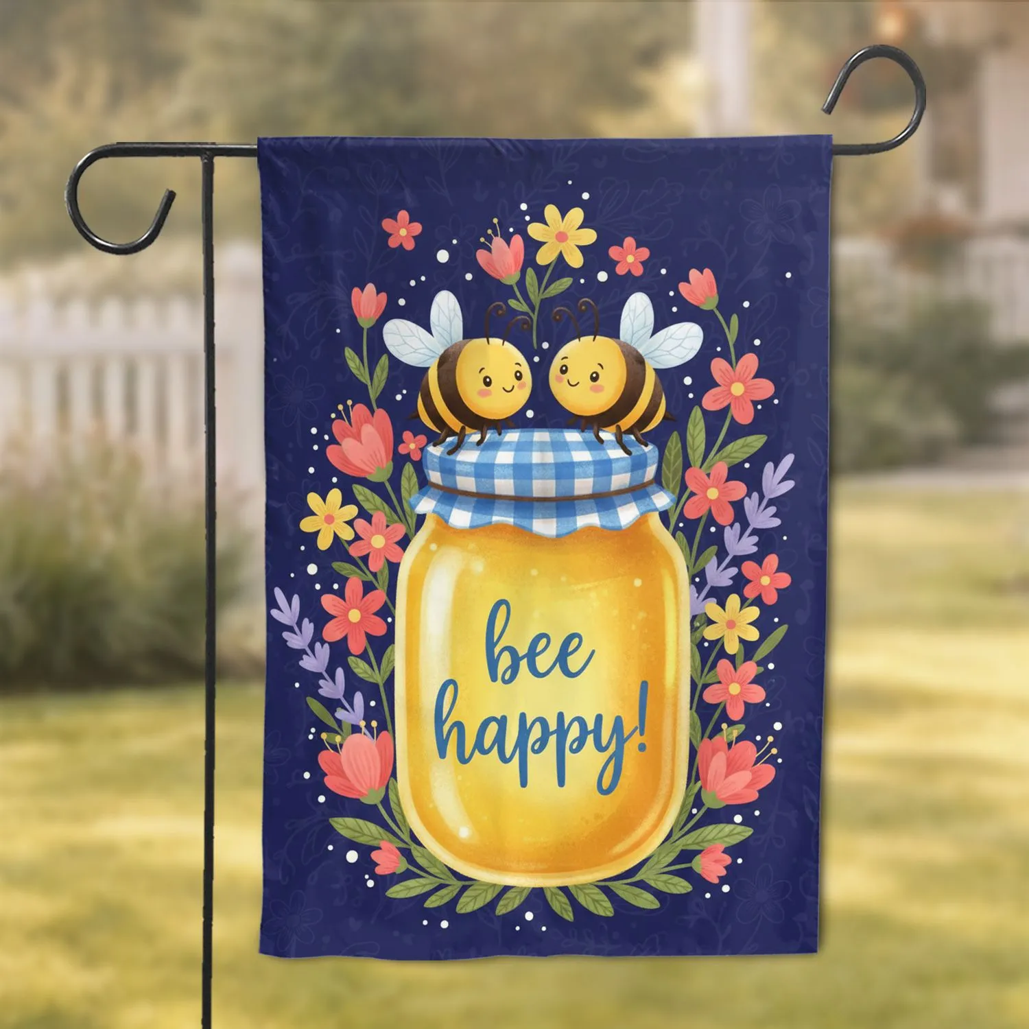 Cartoon Bees Honey Jar Wildflowers - Home Decor Gift for Bee Lover Garden Flag - 1
