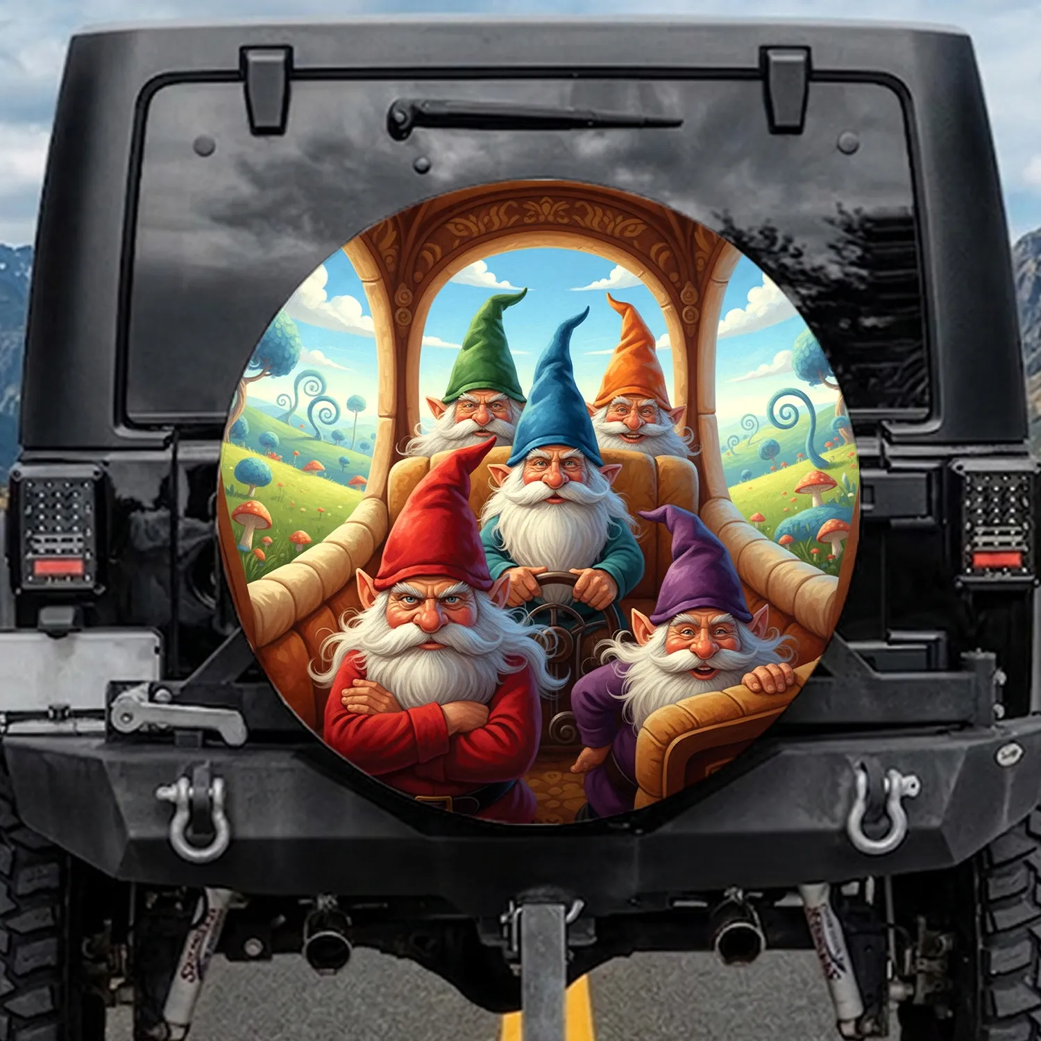 Gnomes Traveling Fantastical Landscape - Travel Lover Gift Spare Tire Cover - 1