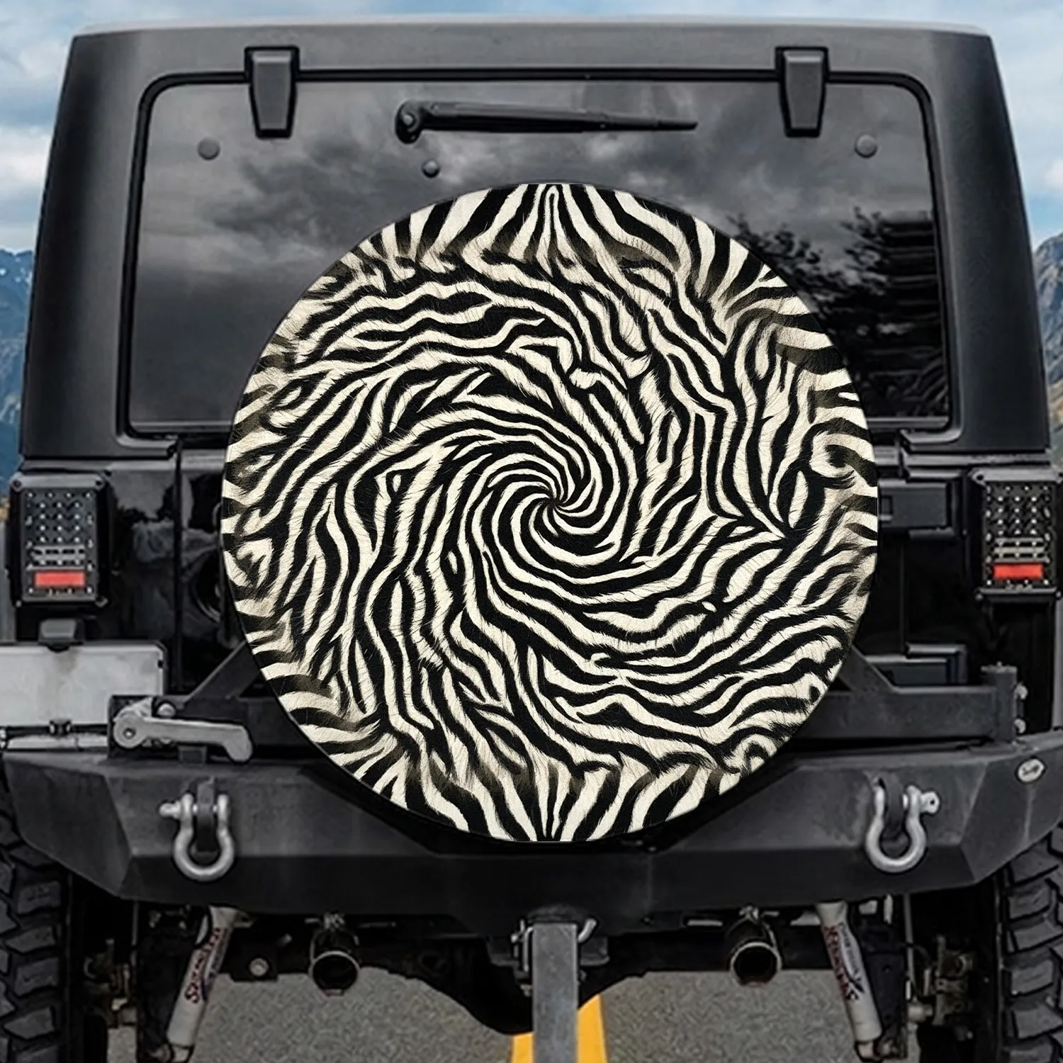 Naturalistic Black Creamy White Zebra Stripes Fur Texture - Wildlife Lover Home Decor Gift Spare Tire Cover - 1