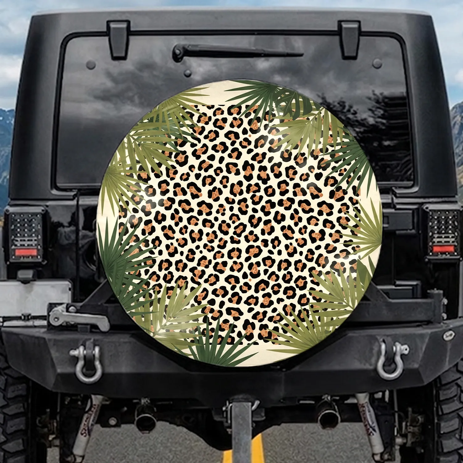 Leopard Spots Tropical Foliage Classic Rosettes - Wildlife Lover Gift Spare Tire Cover - 1