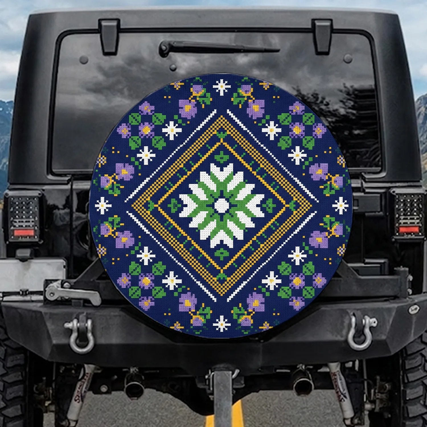 Cross Stitch Star Diamond Flower Geometric - Everyday Style Spare Tire Cover - 1