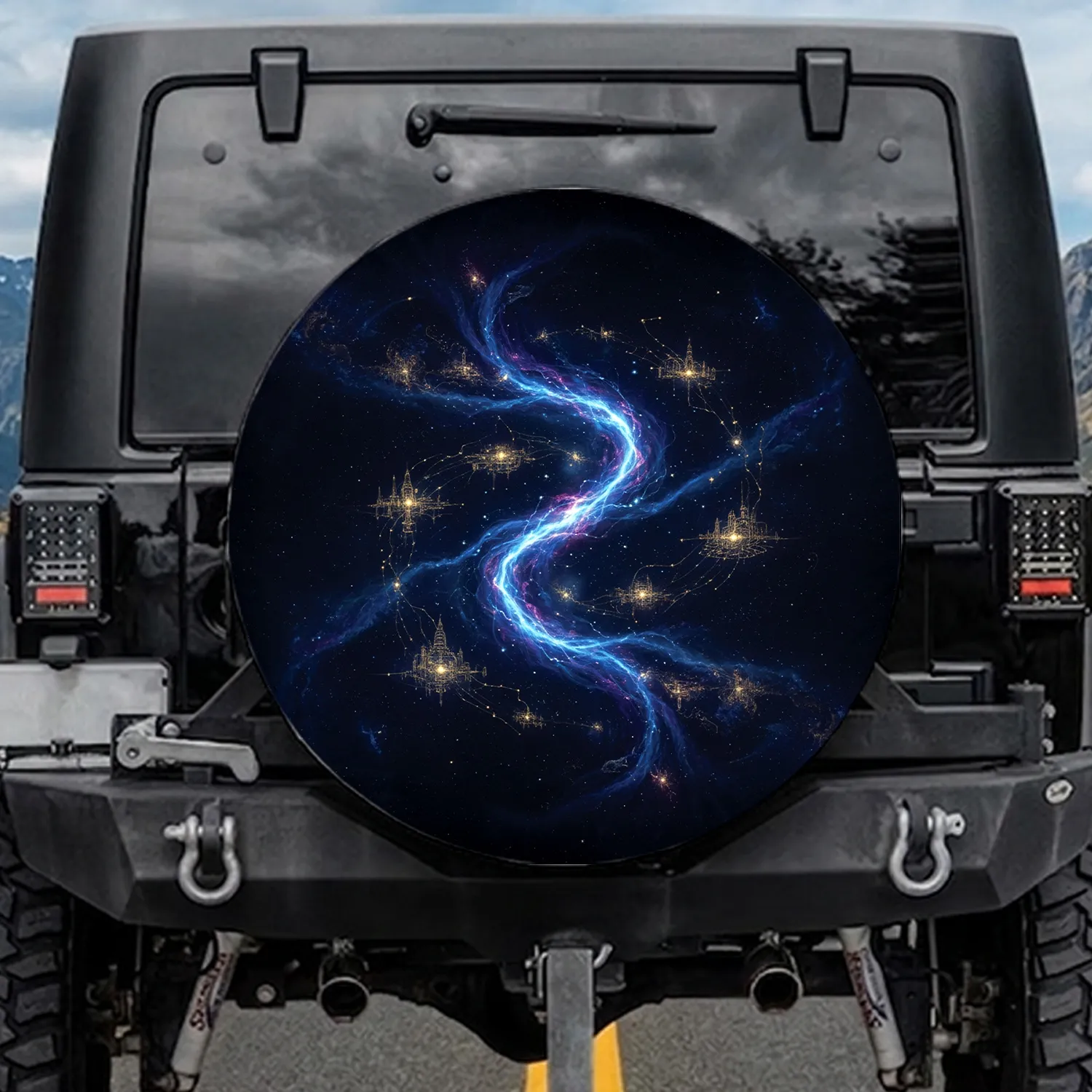 Swirling Cosmic River Nebulae Starry Void - Exploration Travel Gift Spare Tire Cover - 1