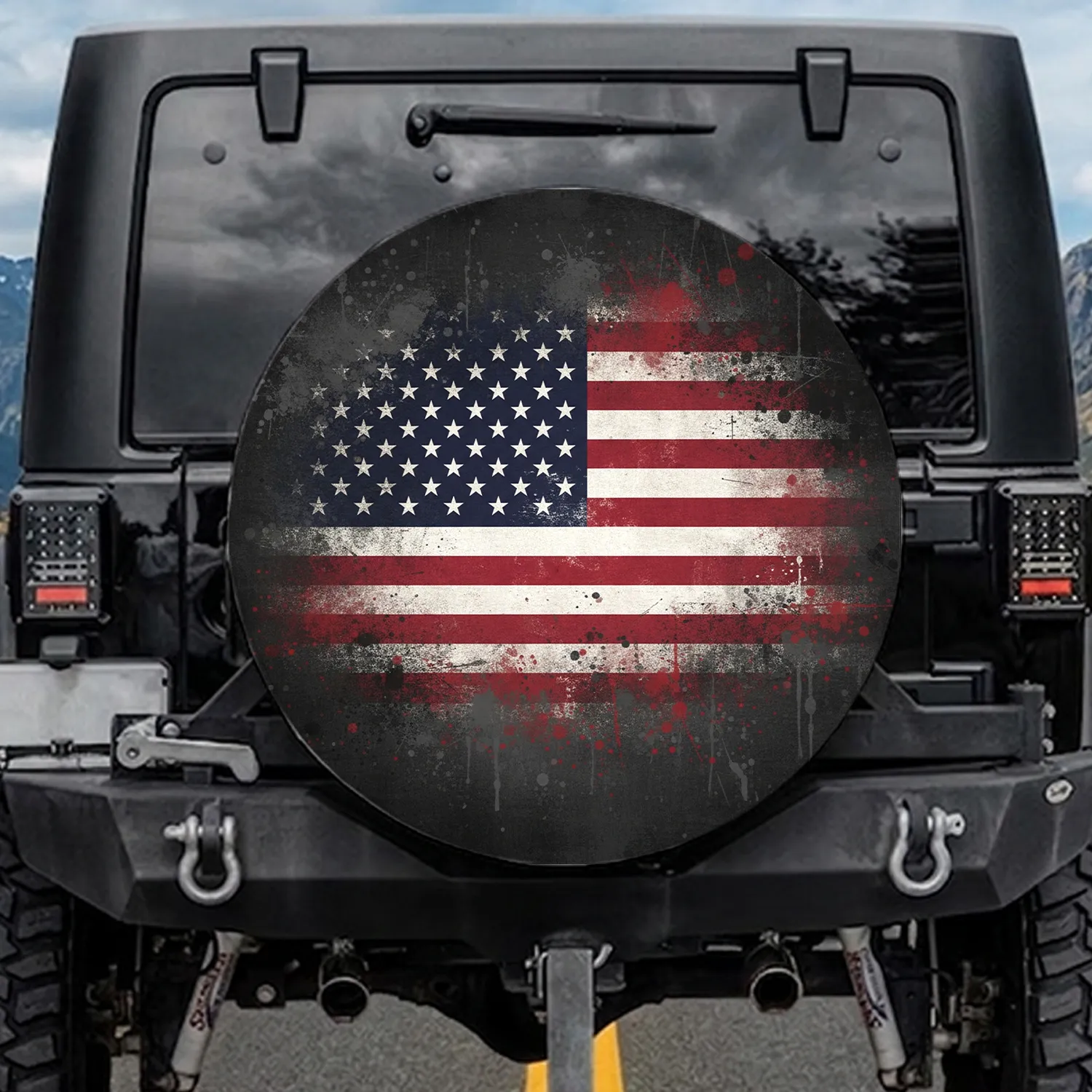 Rugged Distressed American Flag - Independence Day USA Patriot Gift for Flag Lovers Spare Tire Cover - 1