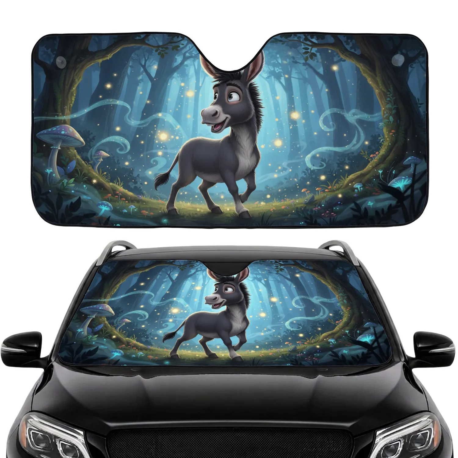 Cartoon Donkey Forest Firefly Glow - Car Interior Upgrade for Donkey Lovers Car Sunshade - 1