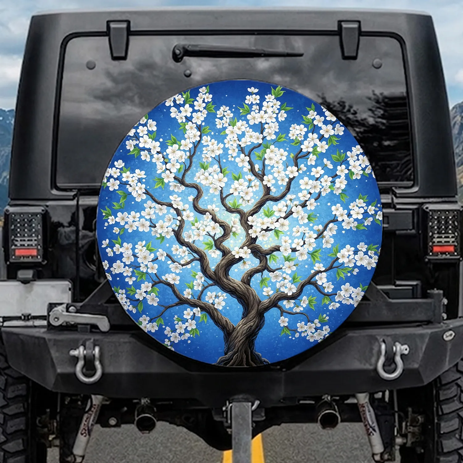 Blossoming Gnarled Tree Cerulean Sky - Nature Lover Spring Home Decor Gift Spare Tire Cover - 1