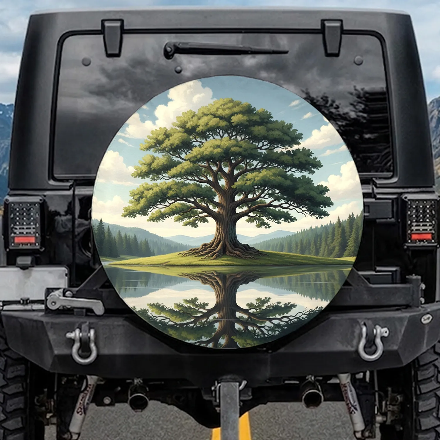 Majestic Ancient Oak Tree Lake Forest Landscape - Nature Lover Gift Spare Tire Cover - 1