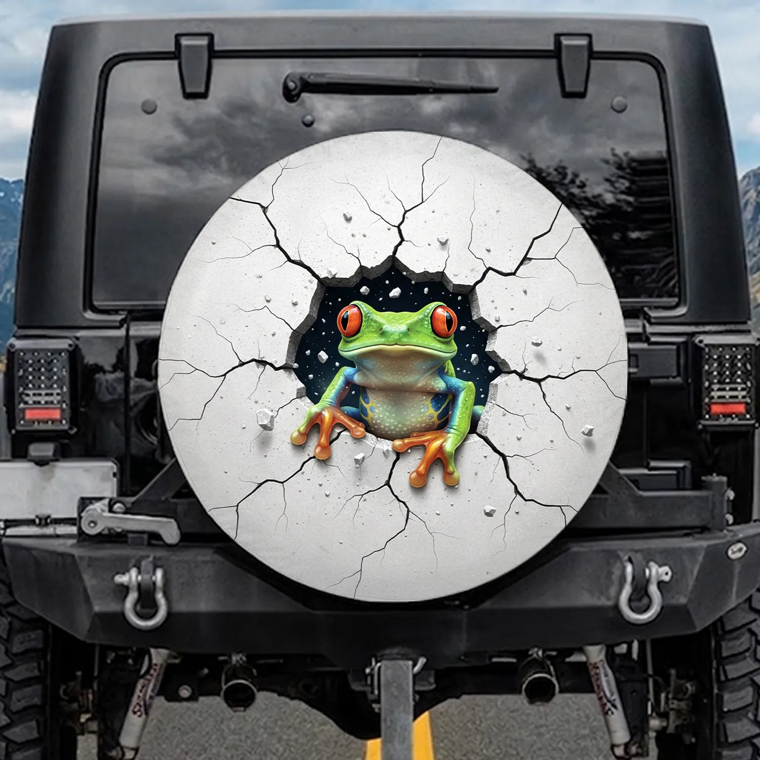 Tree Frog Cracked Concrete Wall Wildlife Lover Gift Spare Tire Cover - 1
