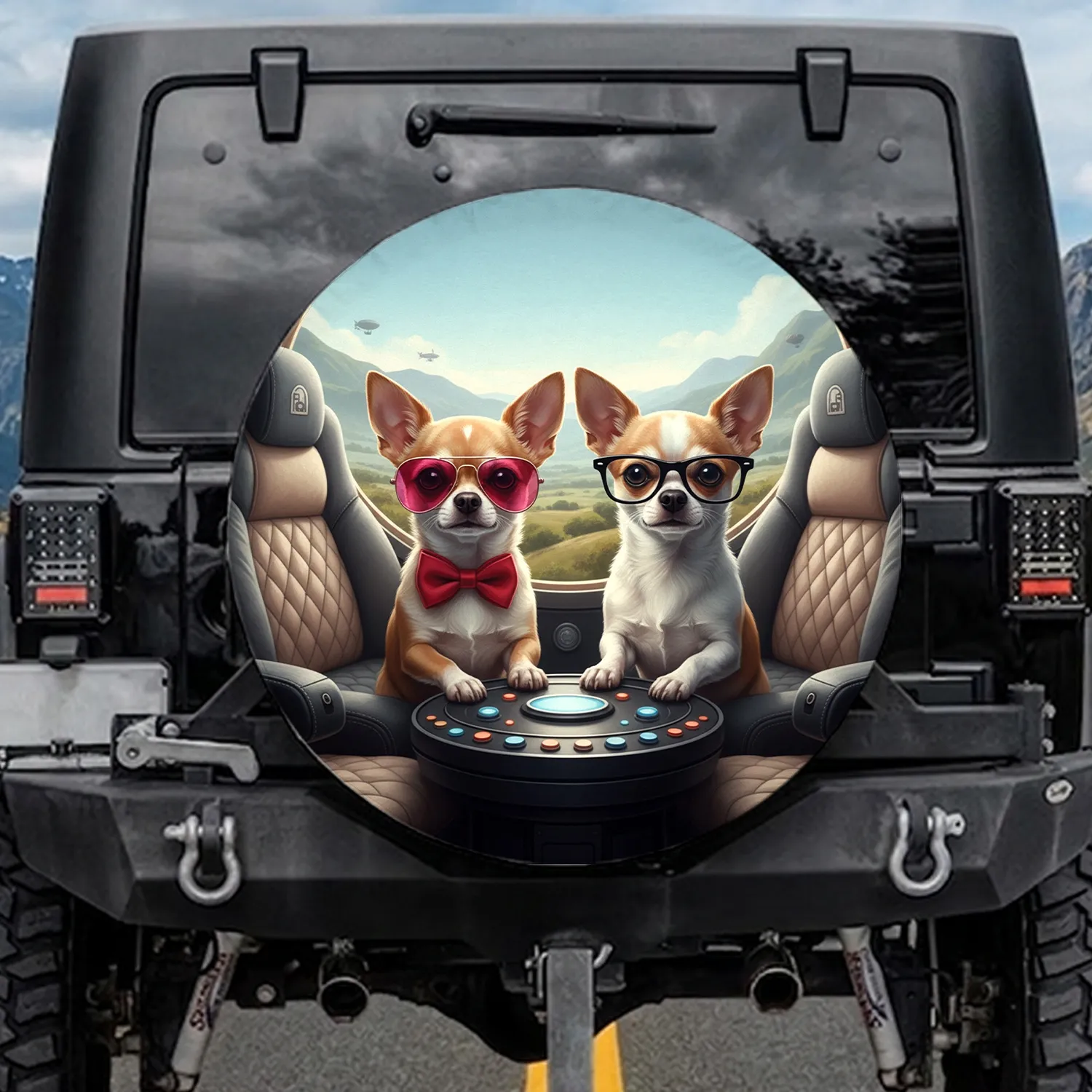 Chihuahua Dogs Sunglasses Glasses Sun-Drenched Landscape Adventure Journey Gift Spare Tire Cover - 1