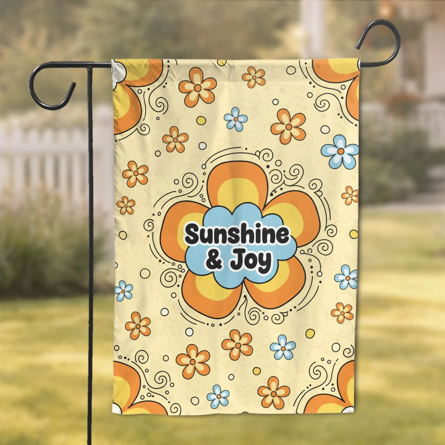 Orange Yellow Four-Petal Flower Sunshine Joy Light Blue Cloud Home Decor Gift Garden Flag - 1