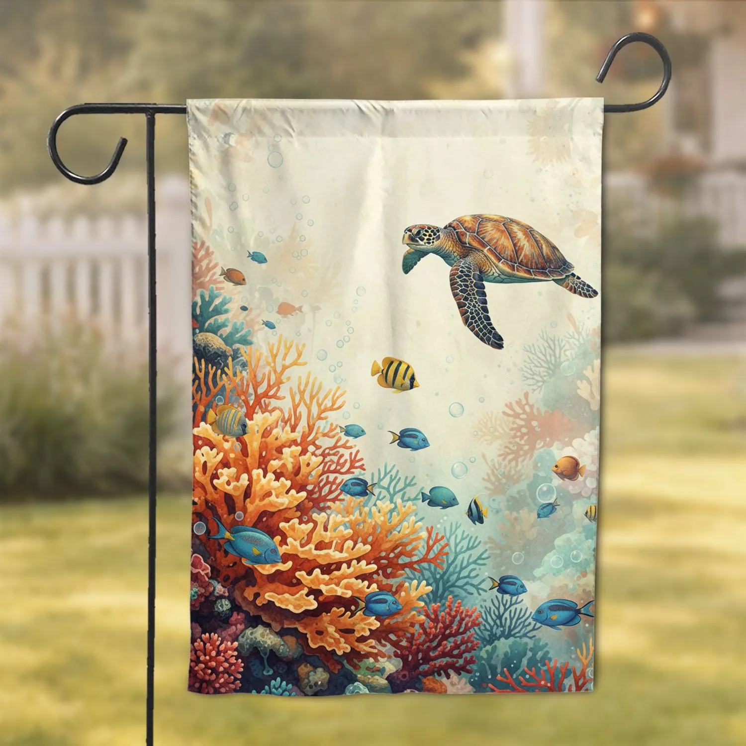 Vibrant Coral Reef Sea Turtle Fish - Home Decor Gift, Marine Life Lover Gift Garden Flag - 1