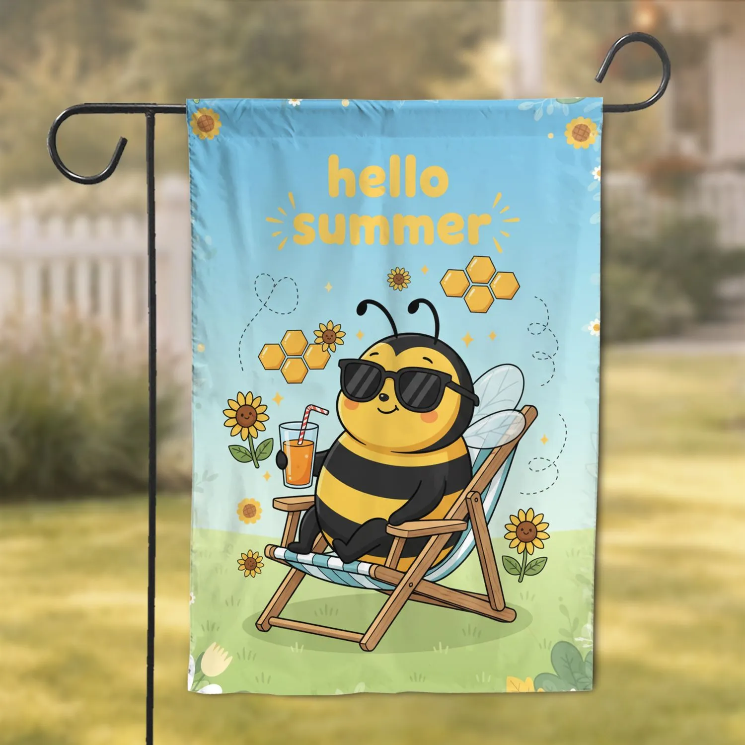 Cartoon Bee Sunglasses Beach Chair Hello Summer Outdoor Home Decor Gift Garden Flag - 1