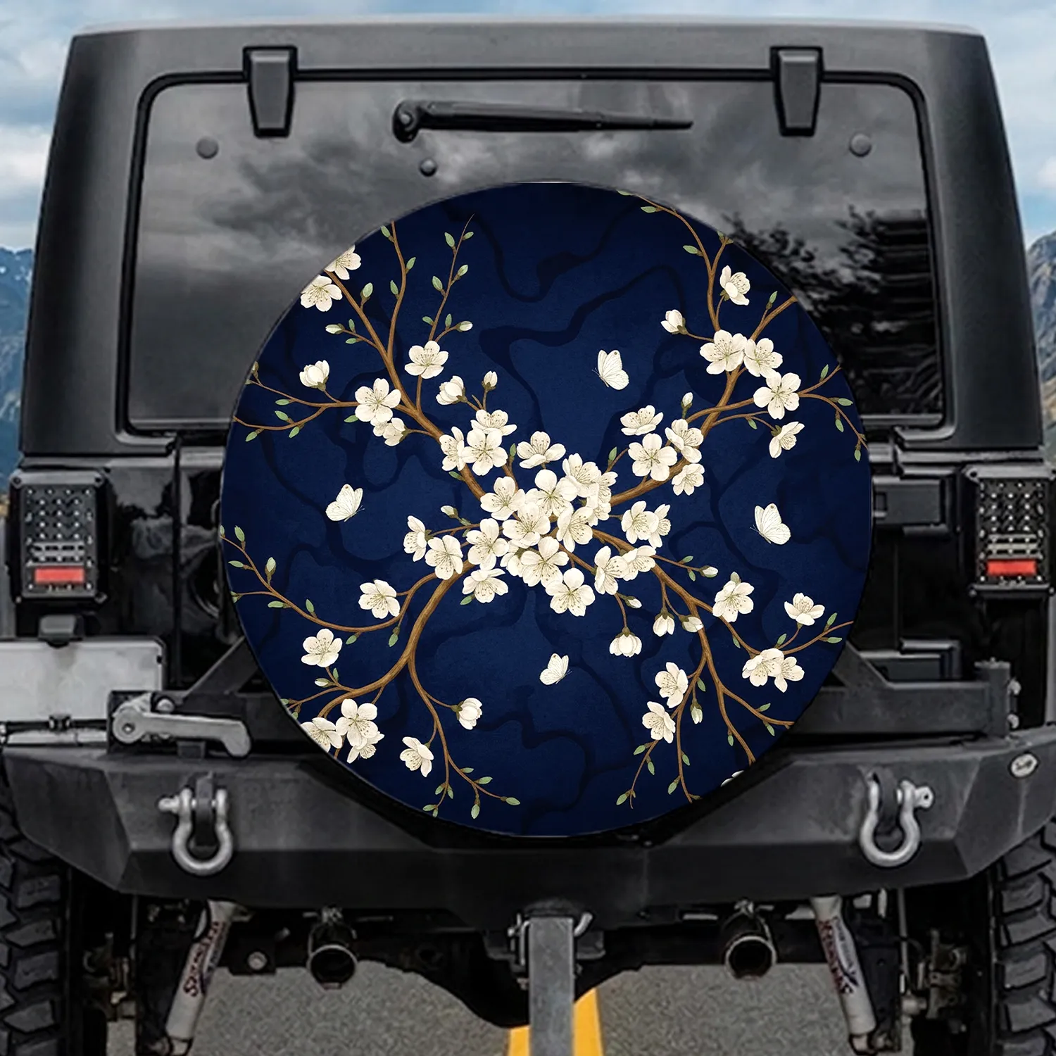 Cherry Blossom Butterfly Floral - Nature Lover Vehicle Decor Gift Spare Tire Cover - 1