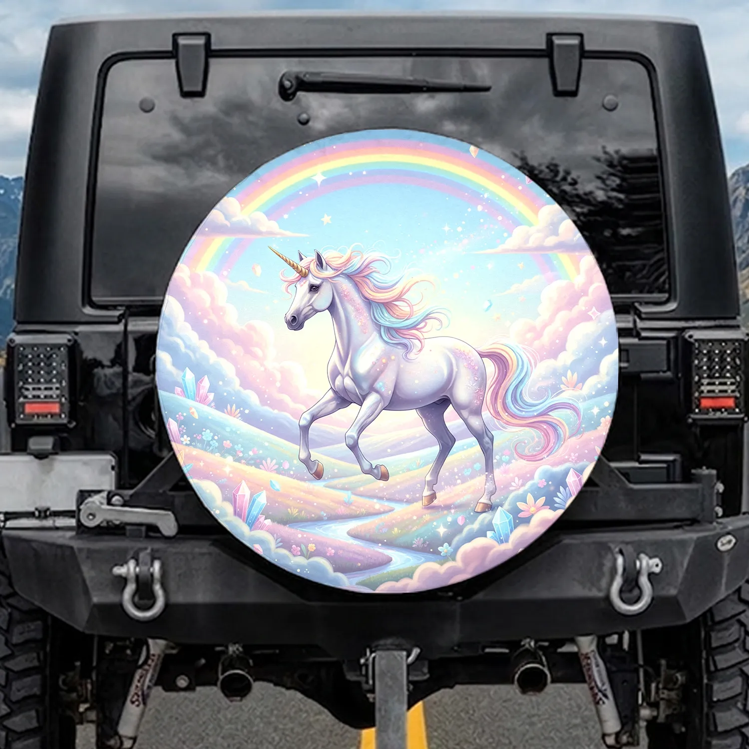 Unicorn Crystals Clouds Sky Landscape - Unicorn Lover Gift Spare Tire Cover - 1