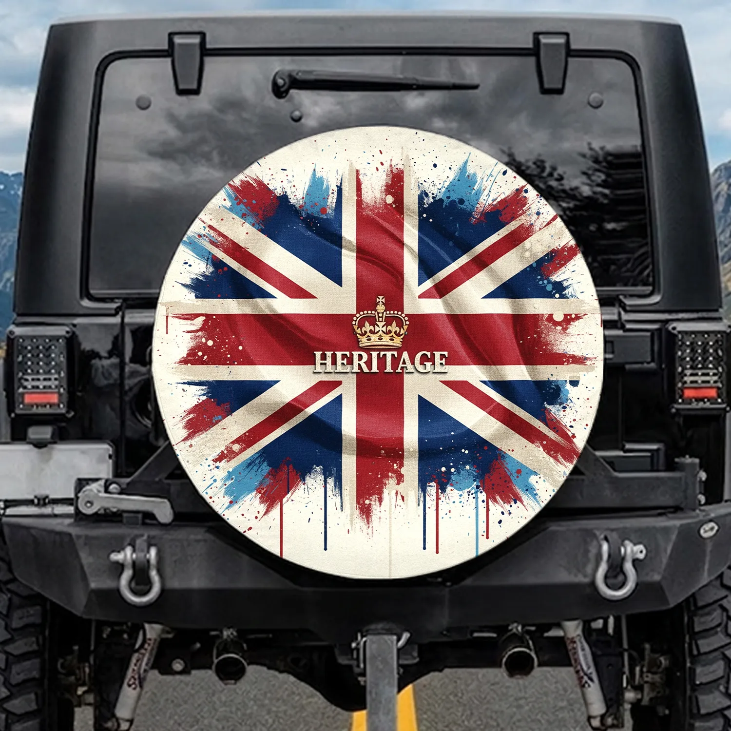 Union Jack Flag Distressed Grunge Splatter Canvas - Vehicle Travel Decor Gift Spare Tire Cover - 1