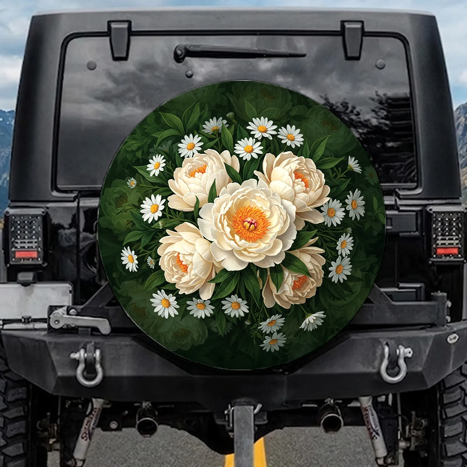 Lush Peony Daisy Botanical Garden - Home Decor Gift Spare Tire Cover - 1