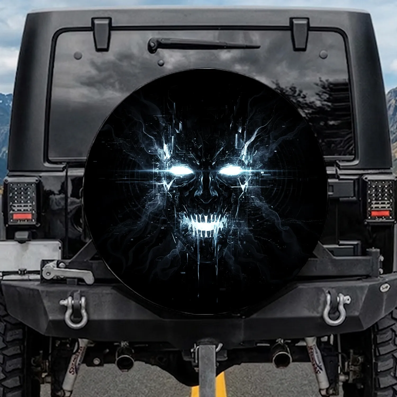 Menacing Fragmented Face White Blue Glow - Sci-Fi Fan Adventure Gear Gift Spare Tire Cover - 1