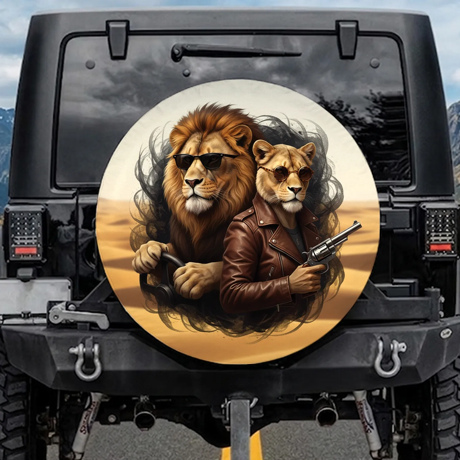 Cool Lions Sunglasses Revolver Desert - Road Trip Adventure Gift Spare Tire Cover - 1