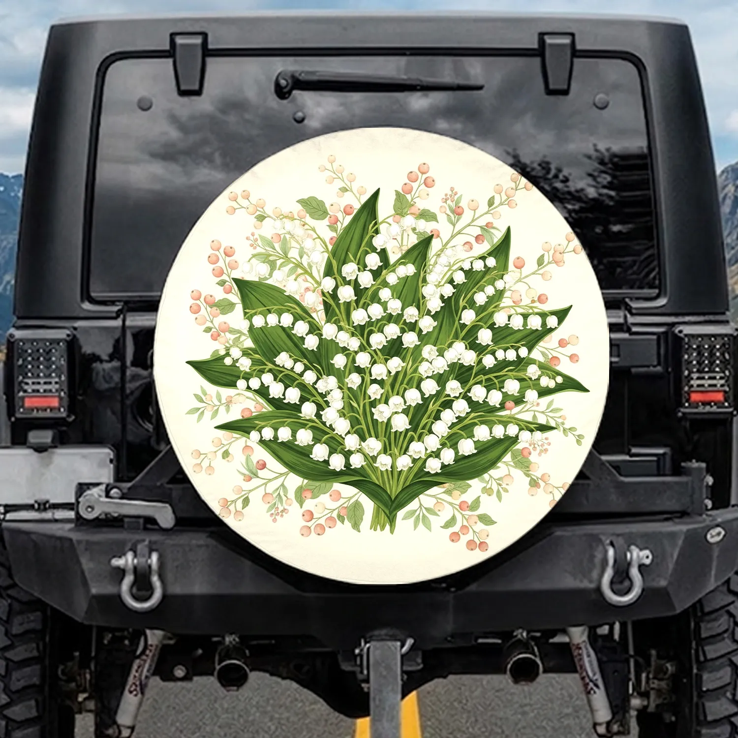 Lily of the Valley Berries Green Leaves Floral - Nature Lover Home Decor Gift Spare Tire Cover - 1