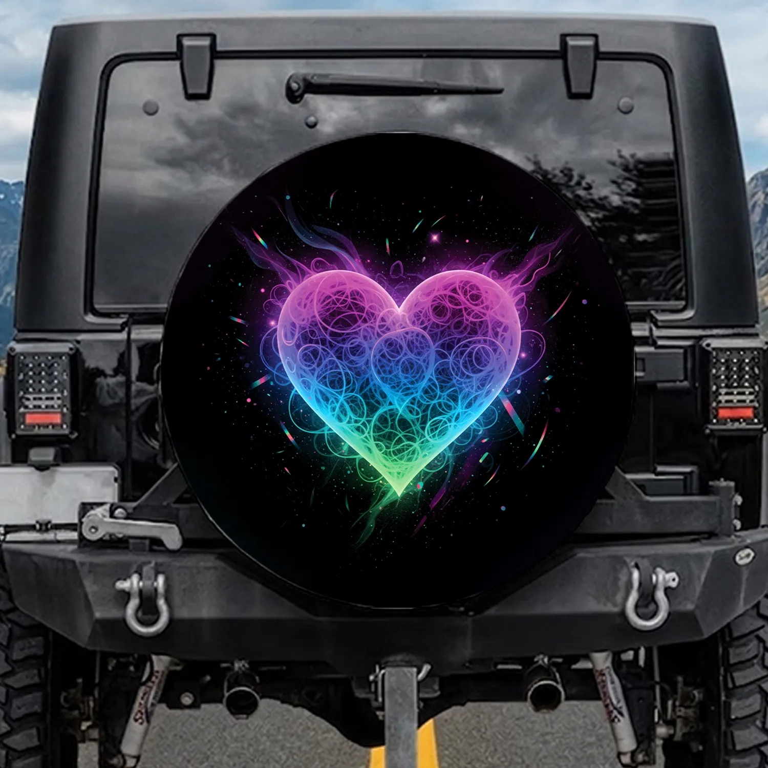 Iridescent Scribble Heart Cosmic Glow - Modern Mysticism Decor Gift Spare Tire Cover - 1