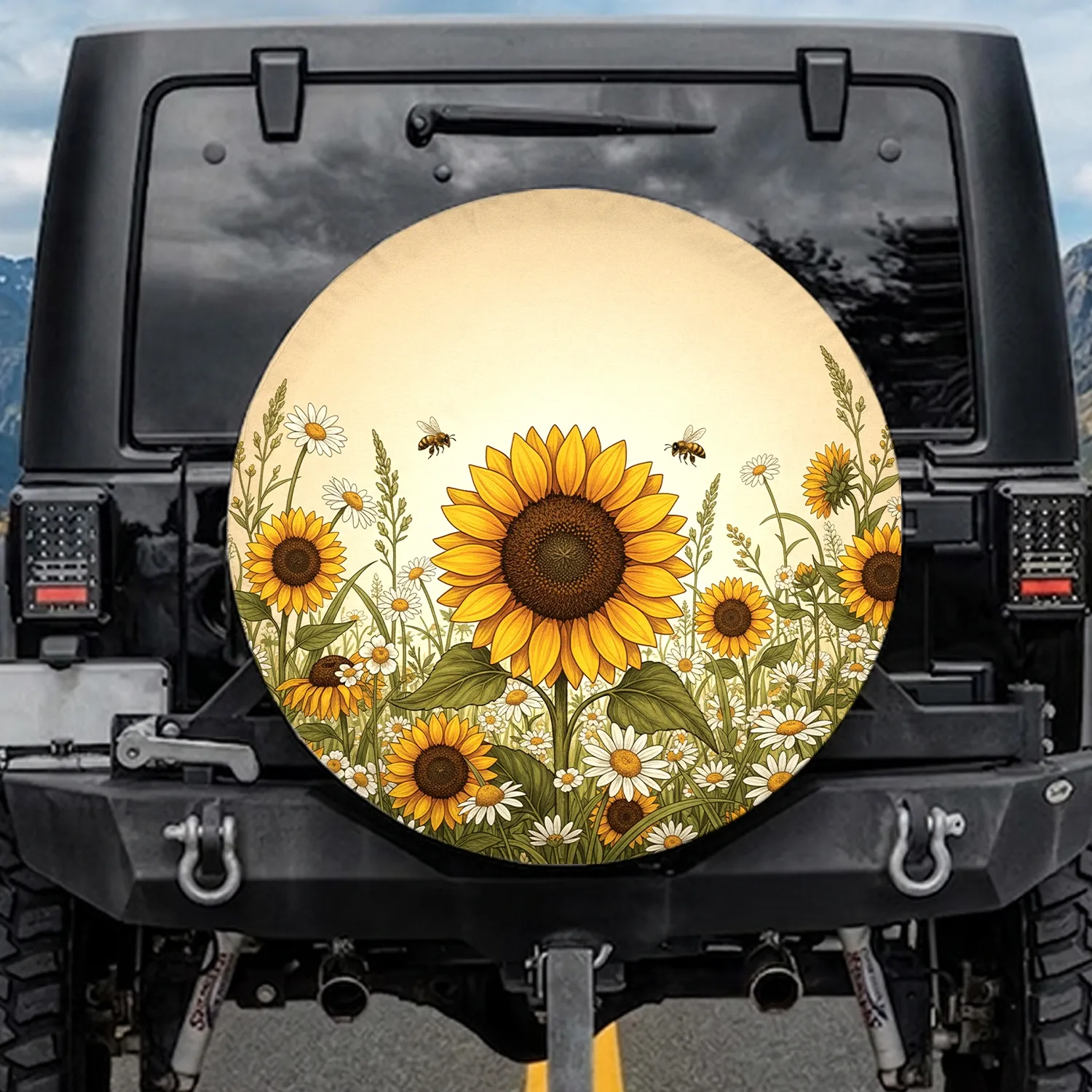 Sunflowers Daisies Wildflower Meadow Bees Continuous Landscape - Classic Garden Home Decor Gift Spare Tire Cover - 1