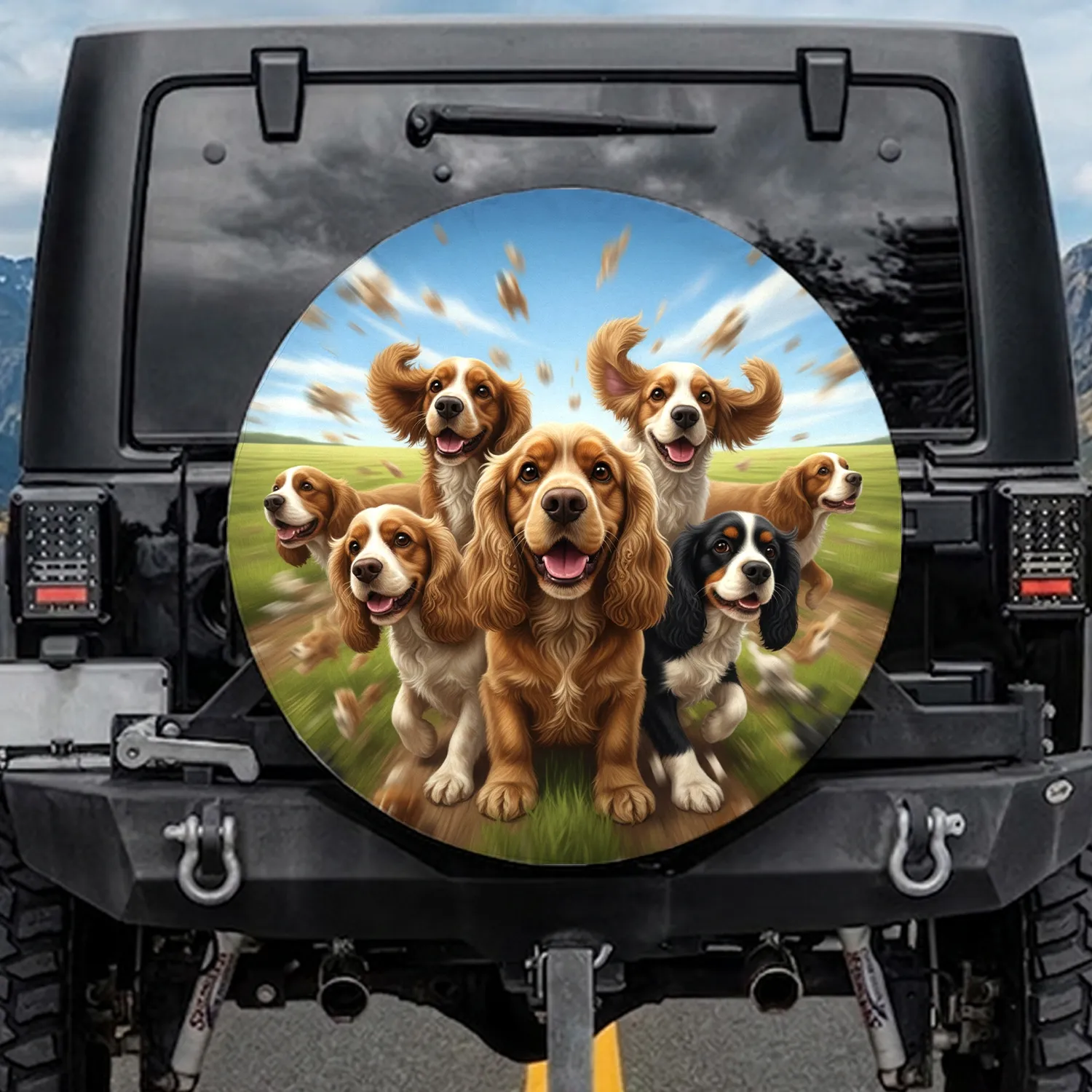 Cocker Spaniel Dogs Motion Blur Landscape - Pet Lover Gift for Dog Owners Spare Tire Cover - 1